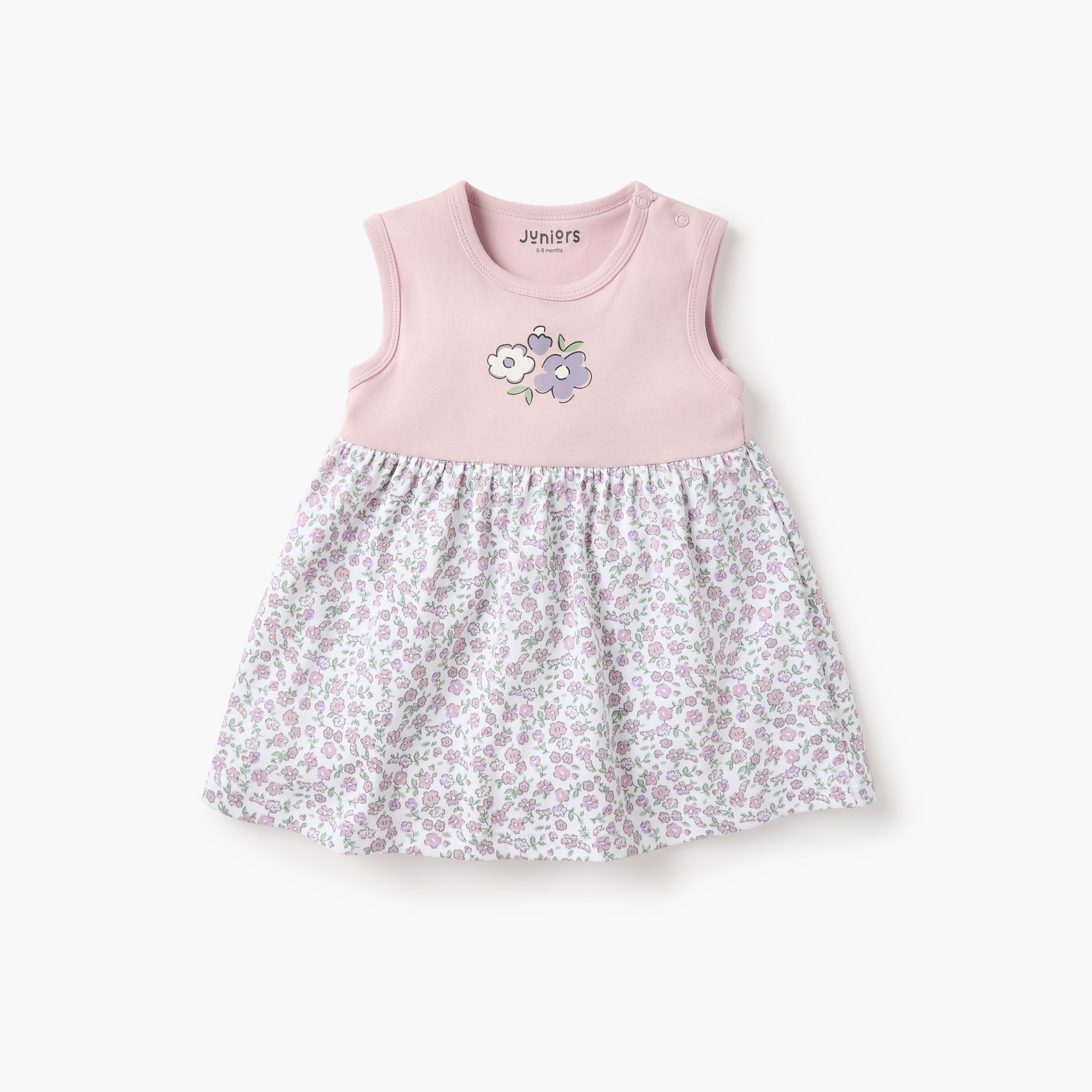 Juniors Floral Print A-line Dress with Round Neck - Set of 2-baby-girls-clothing-dressesandjumpsuits-image-2