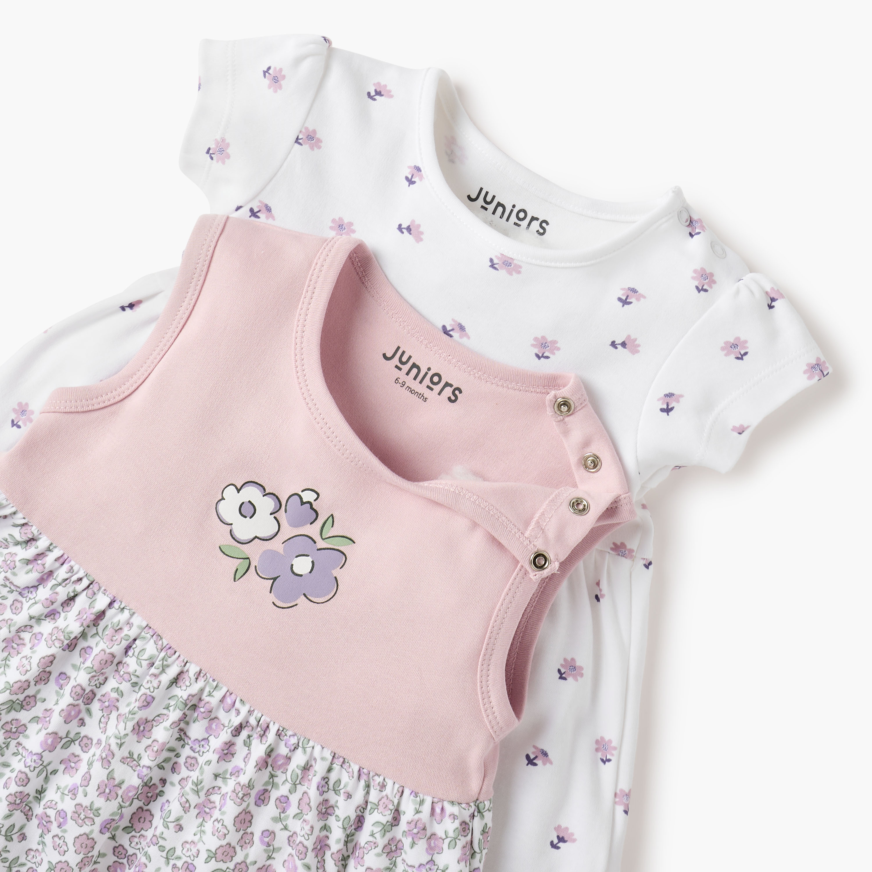 Juniors Floral Print A-line Dress with Round Neck - Set of 2-baby-girls-clothing-dressesandjumpsuits-image-4