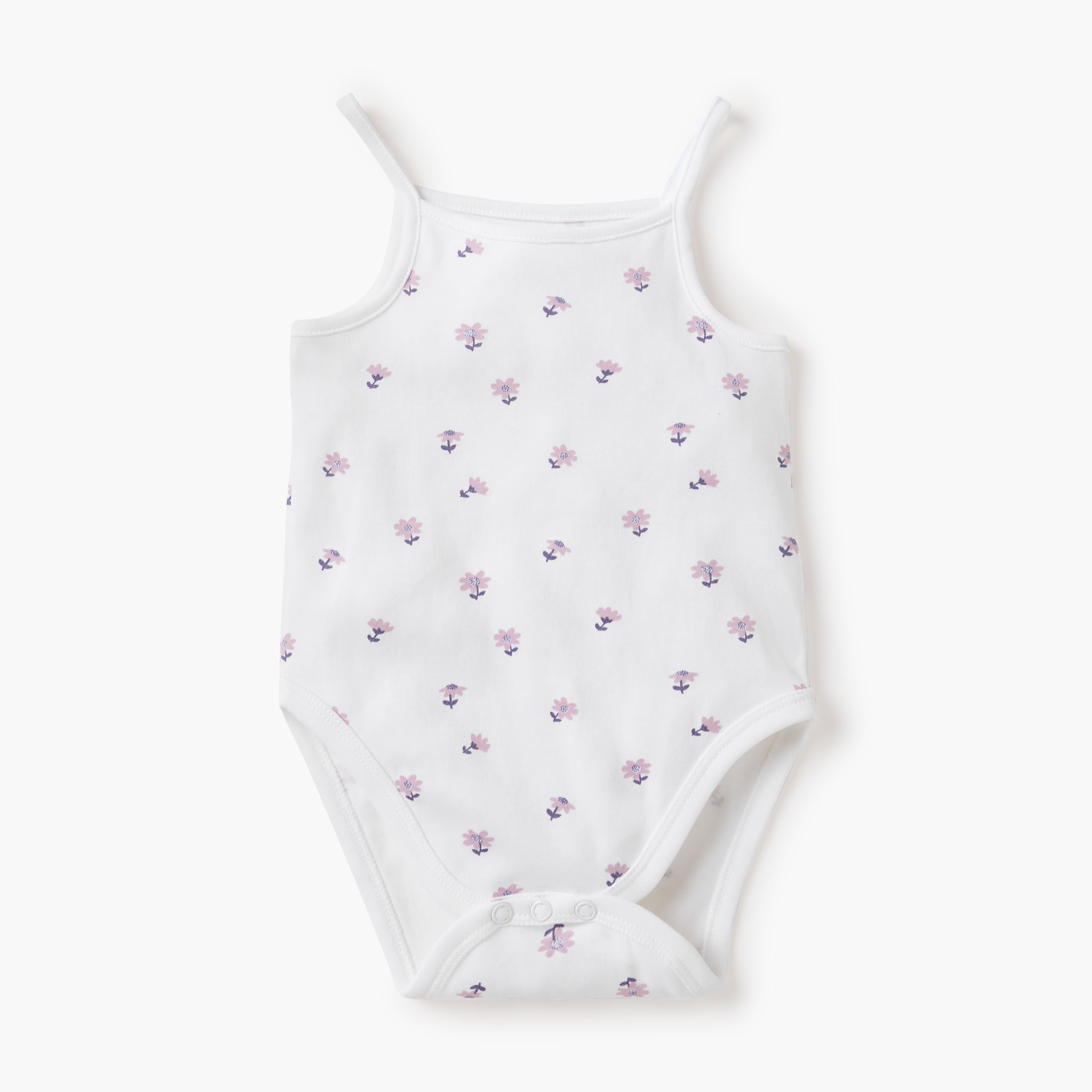 Juniors Floral Print Strappy Bodysuit with Snap Button Closure - Set of 3-baby-girls-clothing-bodysuits-image-3