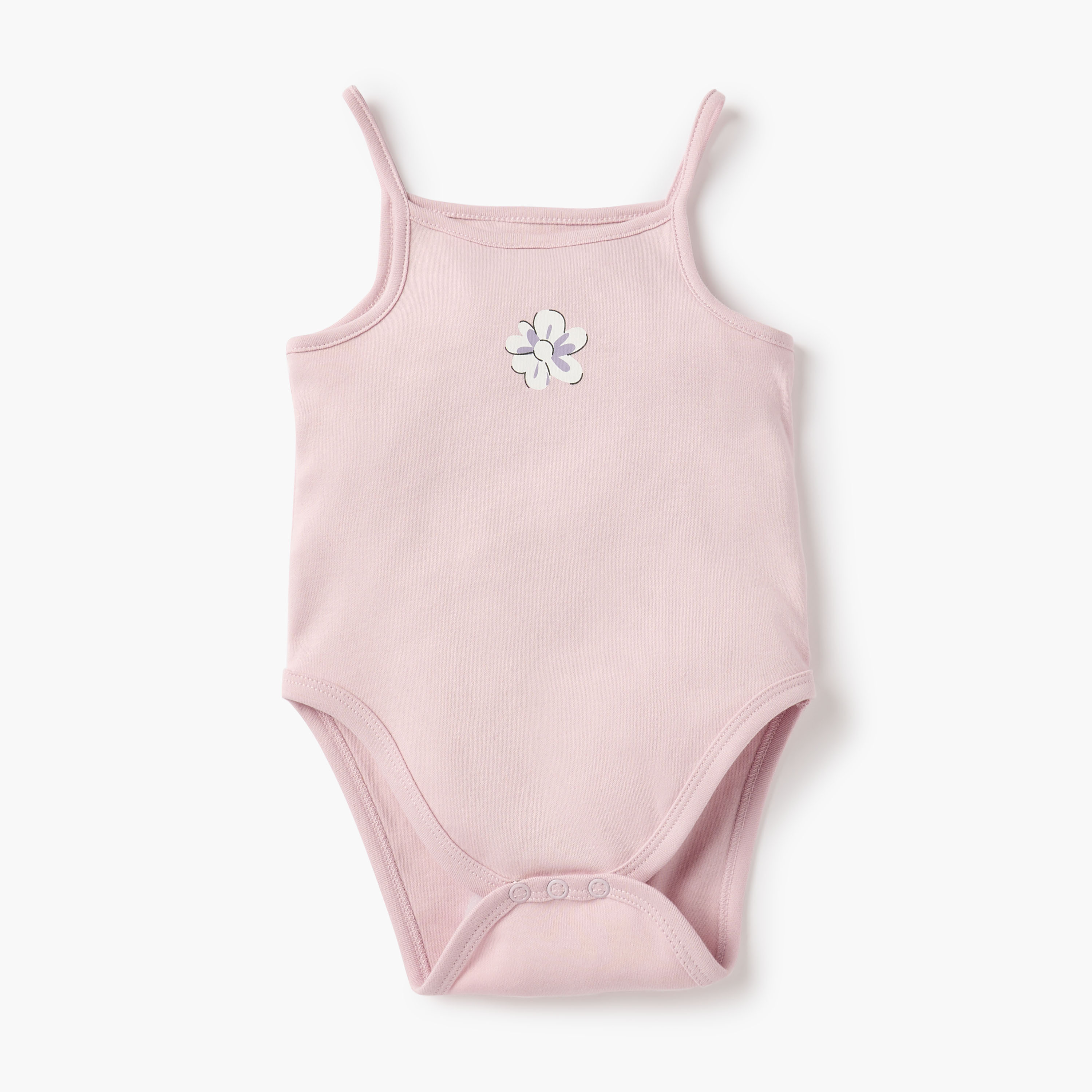 Juniors Floral Print Strappy Bodysuit with Snap Button Closure - Set of 3-baby-girls-clothing-bodysuits-image-4