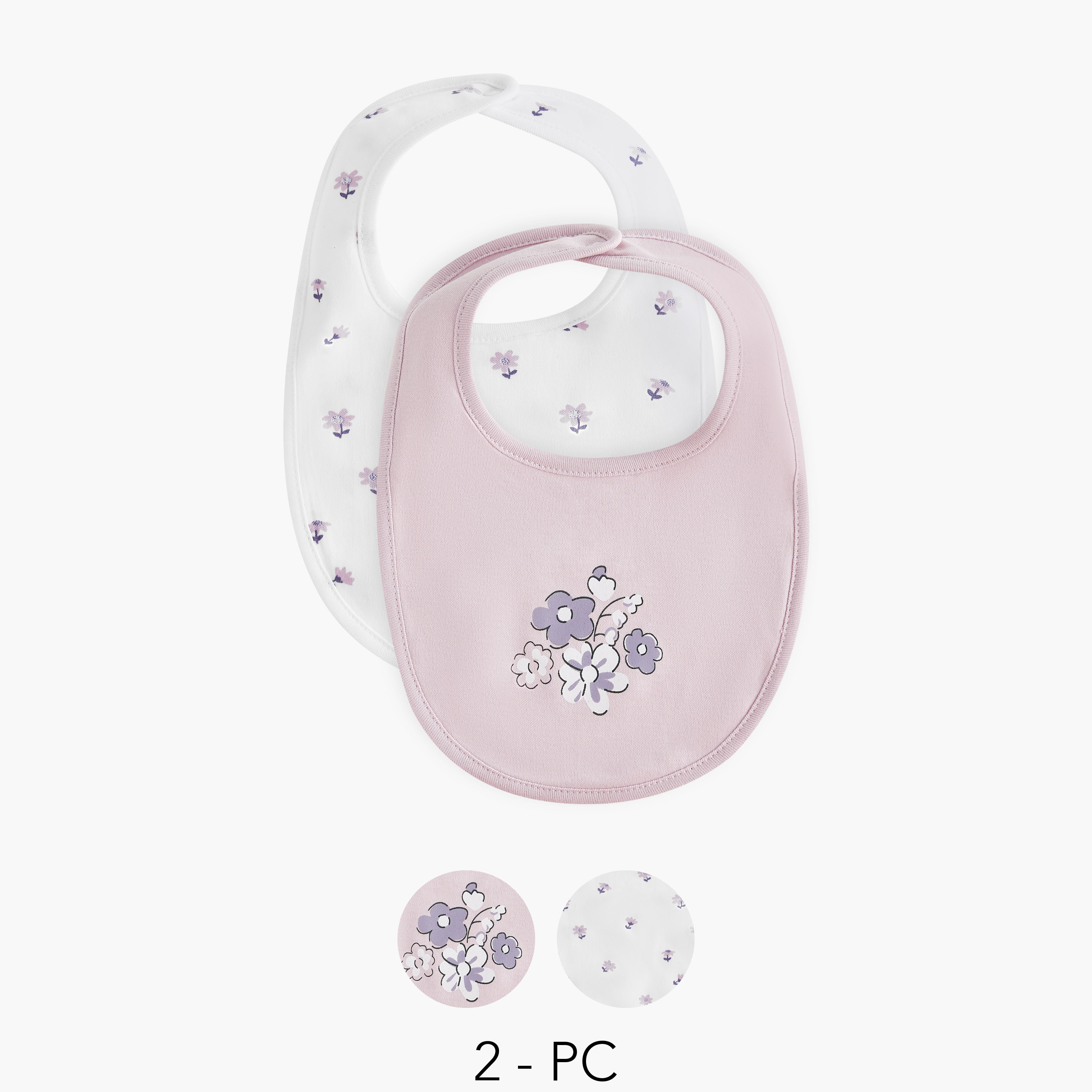 مريلة بطبعات زهرية وزر إغلاق من جونيورز - طقم من قطعتين-baby-feeding-bibs-image-1