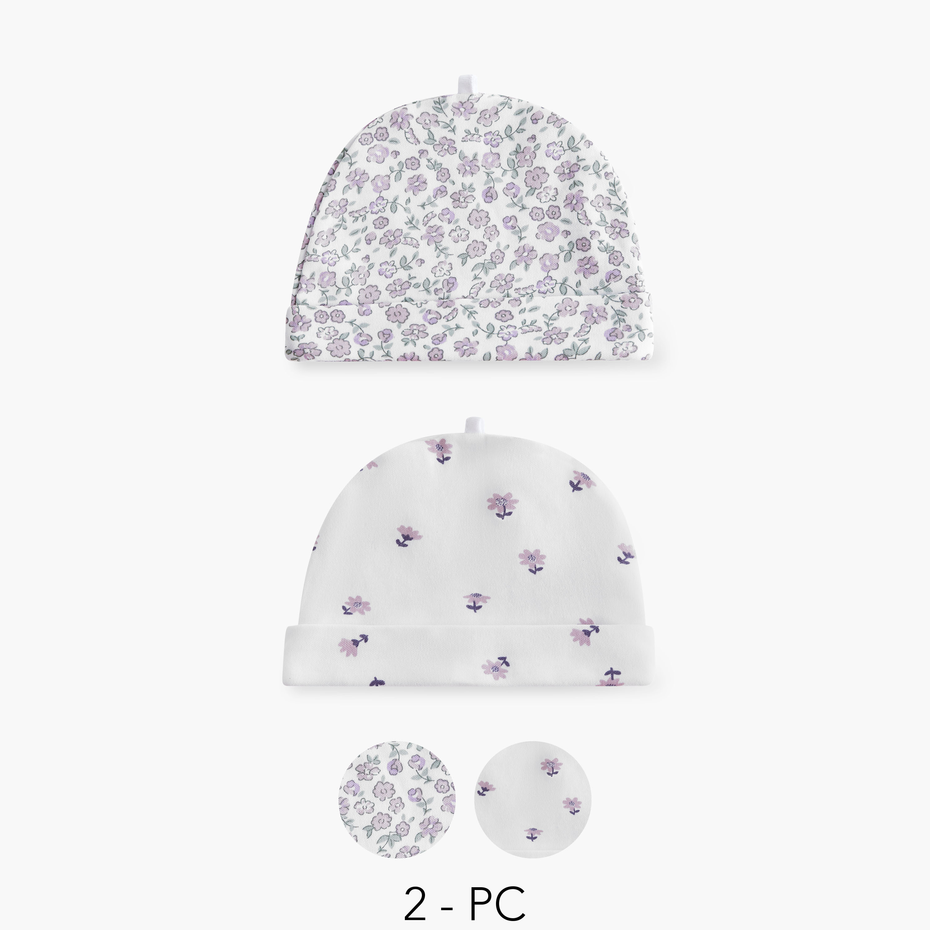 Juniors Floral Print Beanie Cap - Set of 2-baby-girls-accessories-caps-image-1