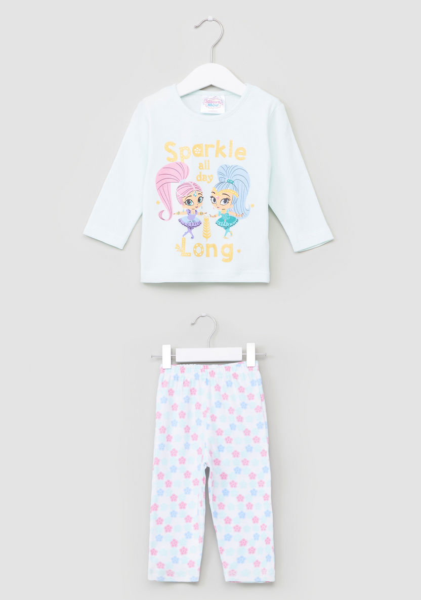 Shimmer and Shine Printed T-shirt with Jog Pants-Pyjama Sets-image-0