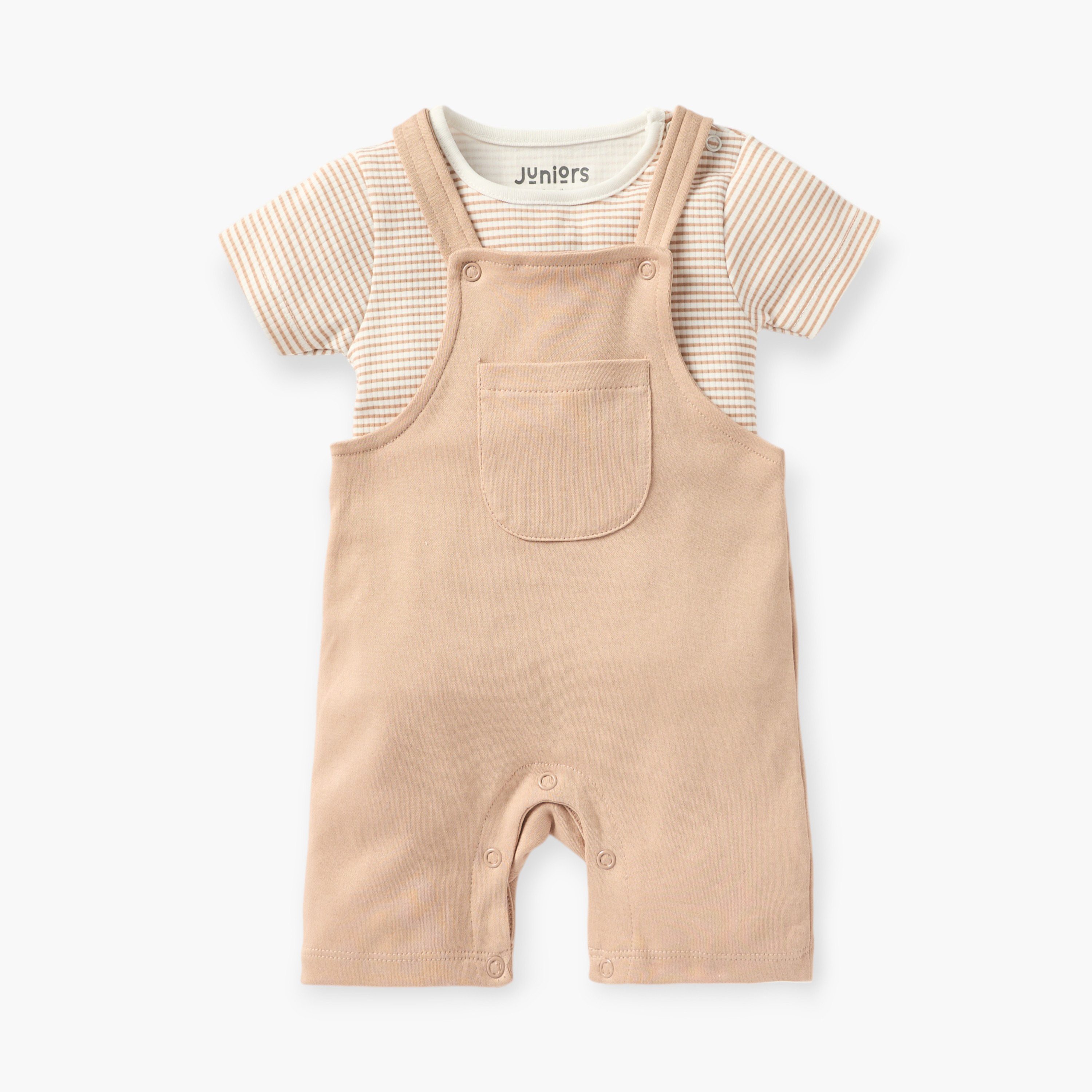Juniors Striped T-shirt and Dungaree Set-baby-boys-clothing-rompers-image-1