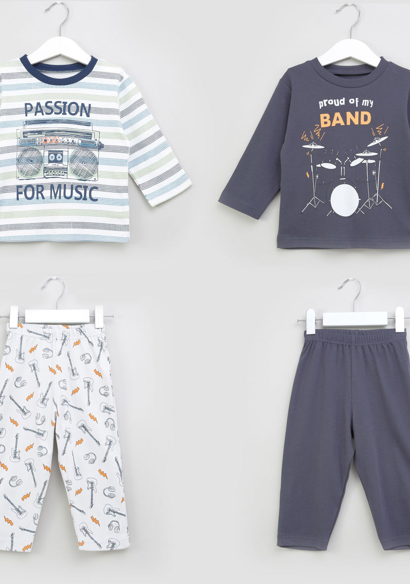 Juniors Printed Long Sleeves T-shirt and Pyjamas - Set of 2-Multipacks-image-0