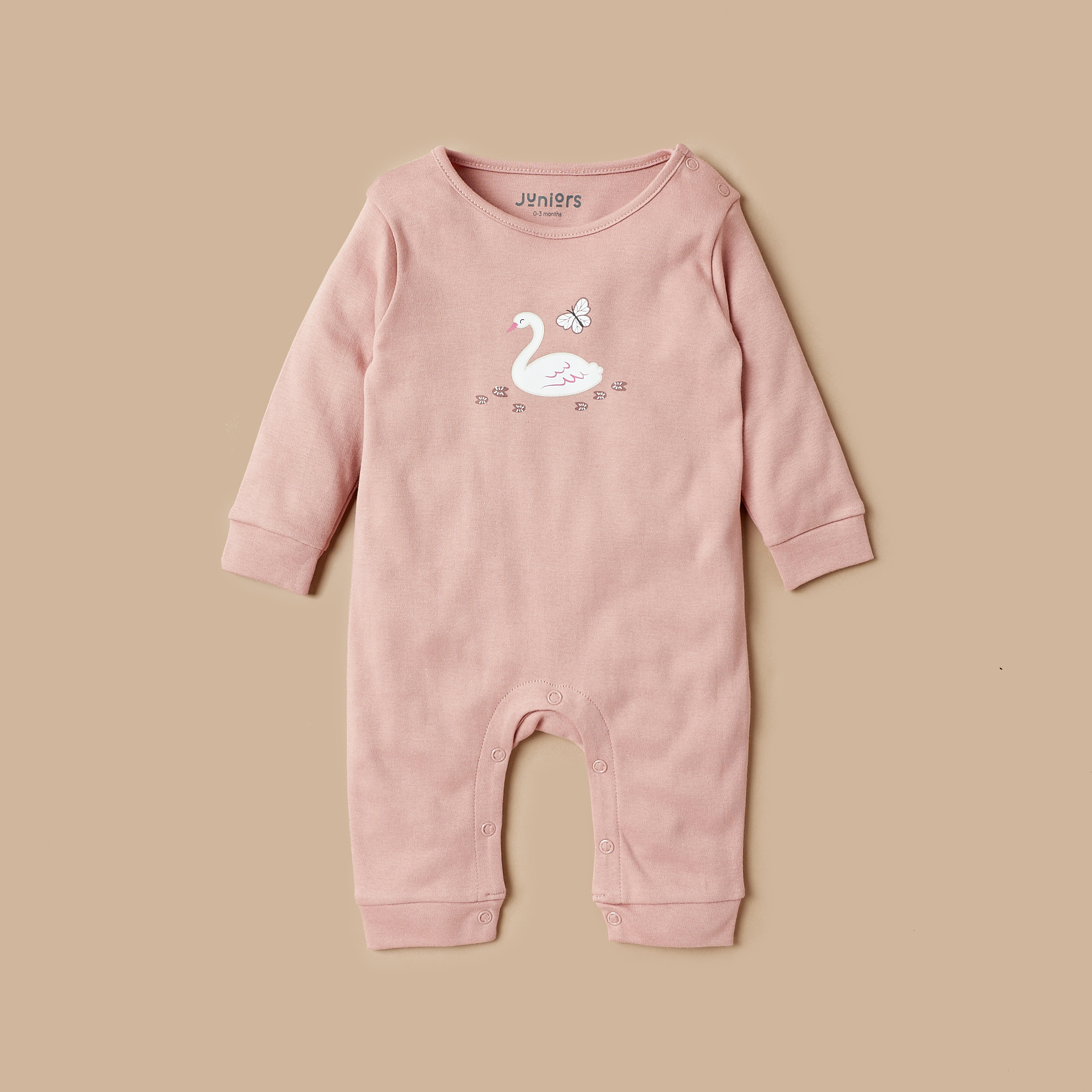Juniors Happy Swan Print Romper with Snap Button Closure - Set of 2-baby-girls-clothing-nightwear-sleepsuits-image-2