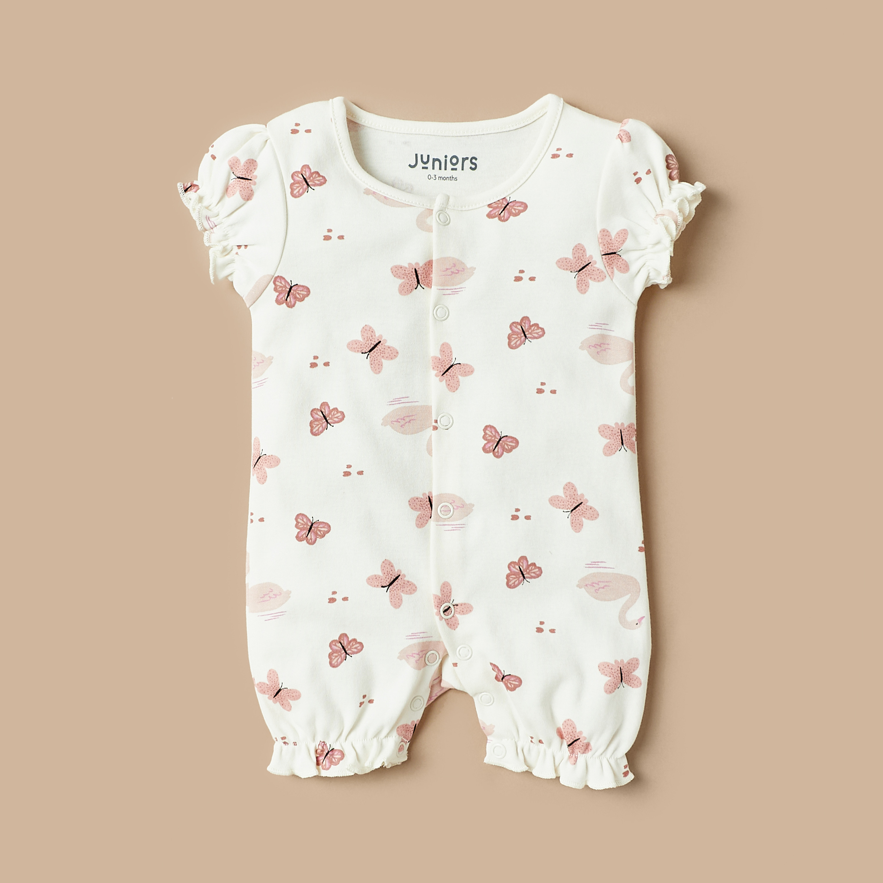 Juniors Happy Swan Print Romper with Snap Button Closure - Set of 2-baby-girls-clothing-nightwear-sleepsuits-image-3