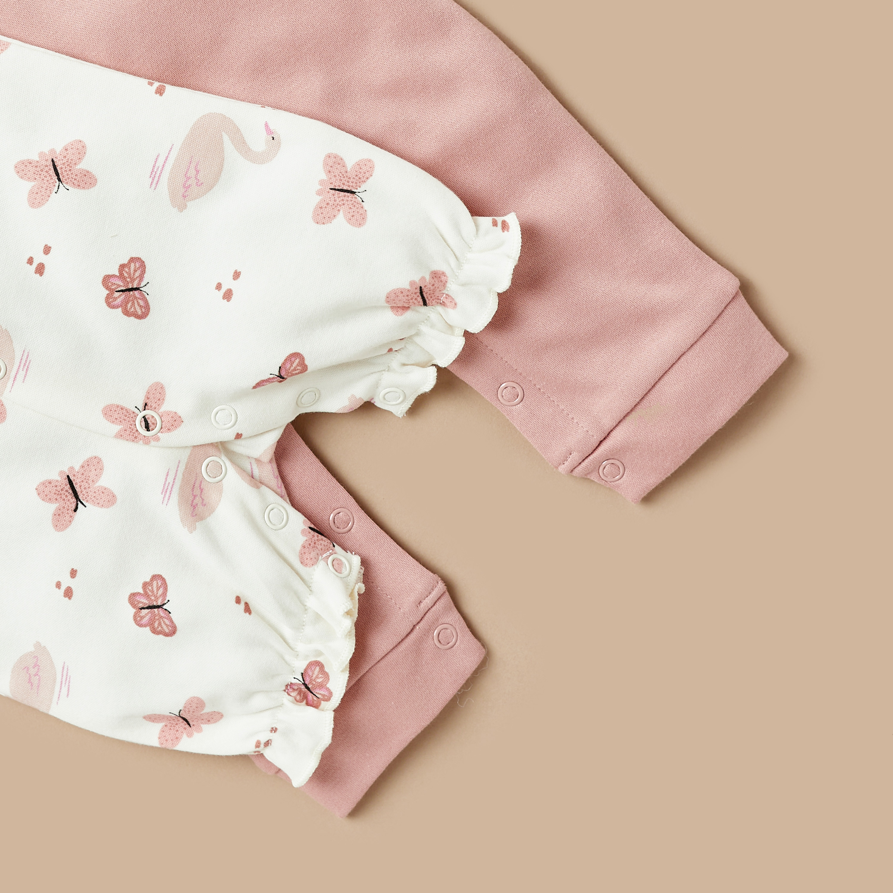 Juniors Happy Swan Print Romper with Snap Button Closure - Set of 2-baby-girls-clothing-nightwear-sleepsuits-image-5