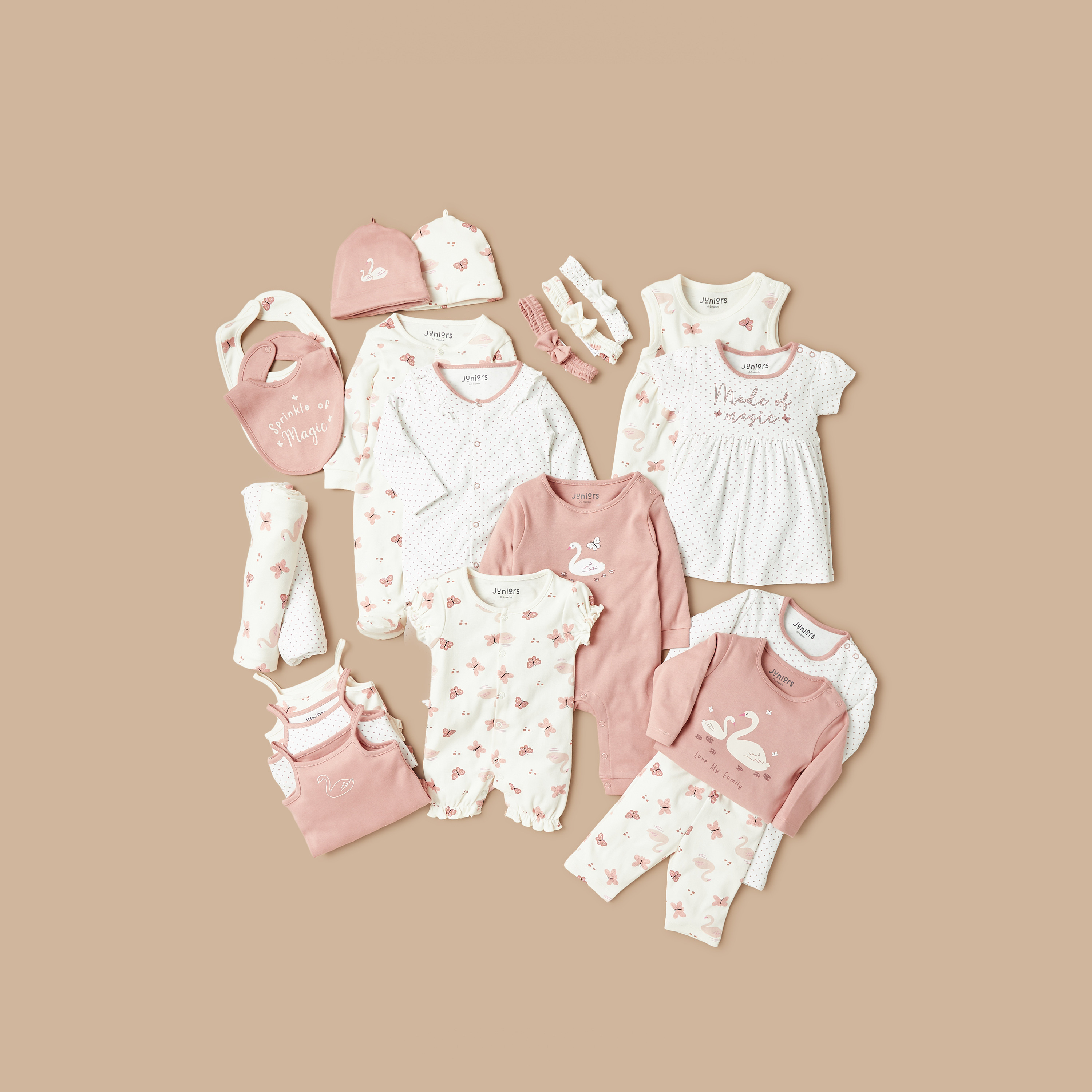 Juniors Happy Swan Print Romper with Snap Button Closure - Set of 2-baby-girls-clothing-nightwear-sleepsuits-image-6