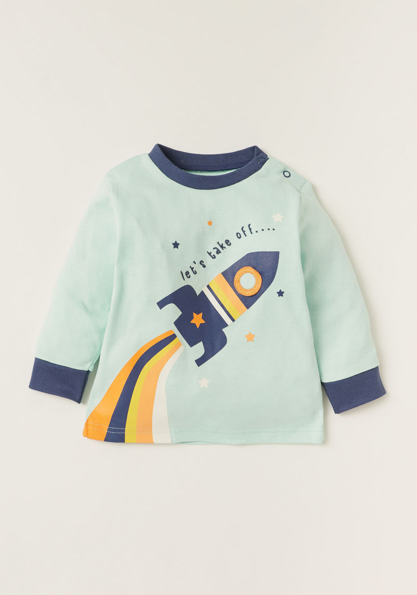 Juniors Printed Crew Neck T-shirt and Full Length Pyjama Set-Pyjama Sets-image-1