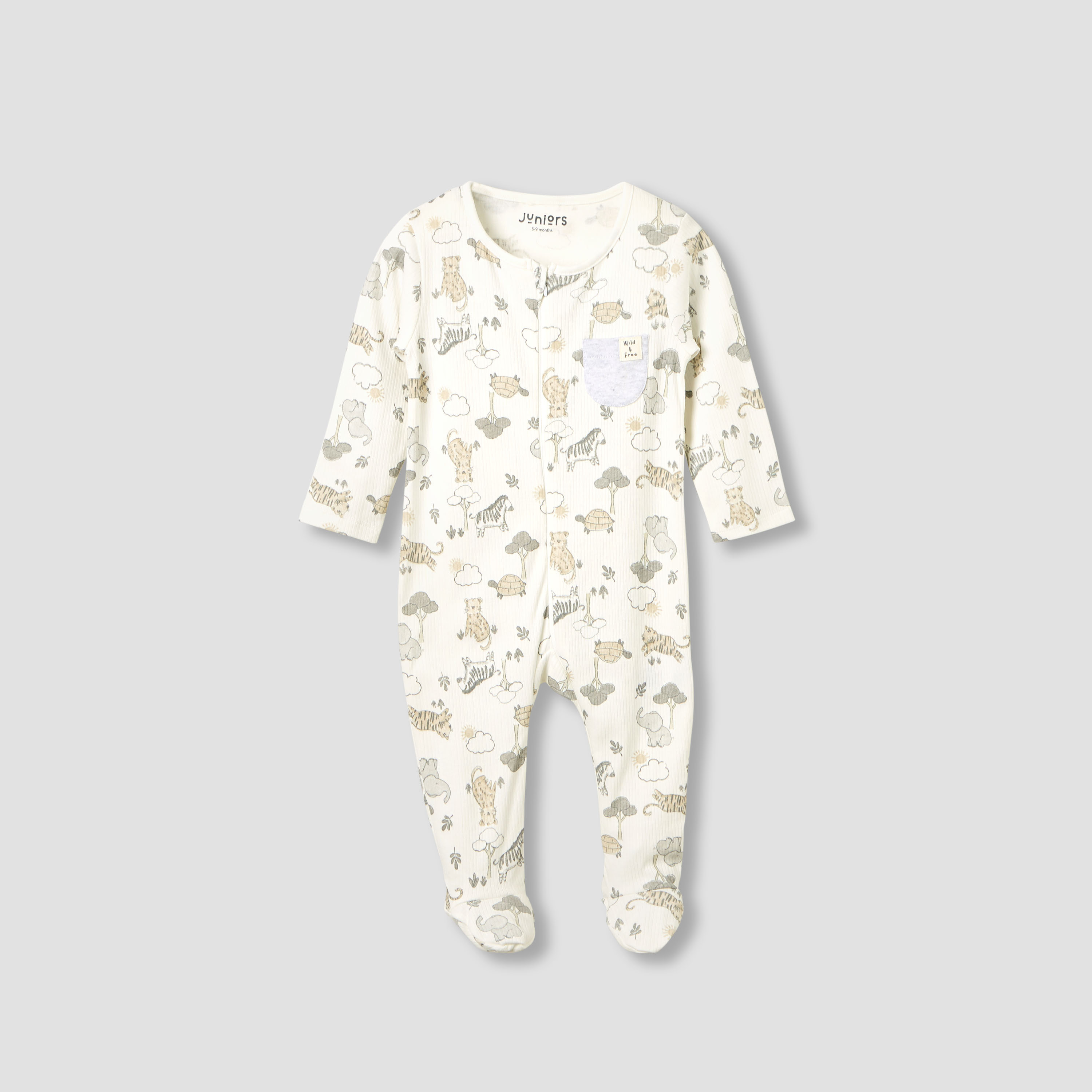 Juniors Round Neck Sleepsuit with Animal Print - Cotton - Long Sleeves-baby-boys-clothing-nightwear-sleepsuits-image-1