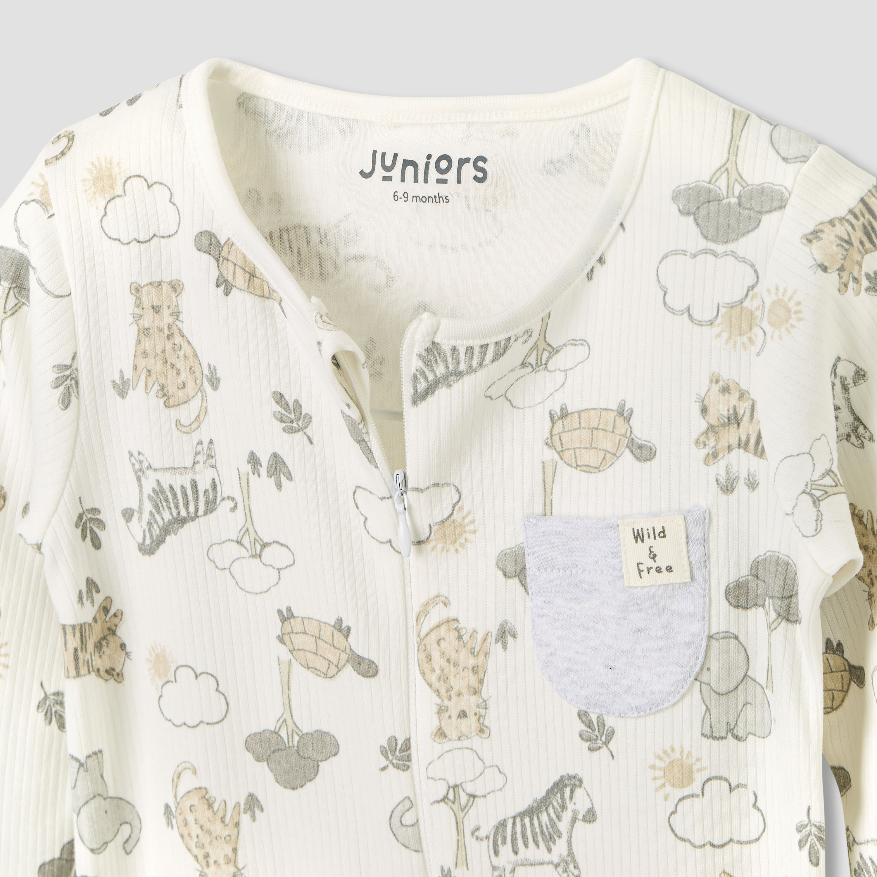Juniors Round Neck Sleepsuit with Animal Print - Cotton - Long Sleeves-baby-boys-clothing-nightwear-sleepsuits-image-3