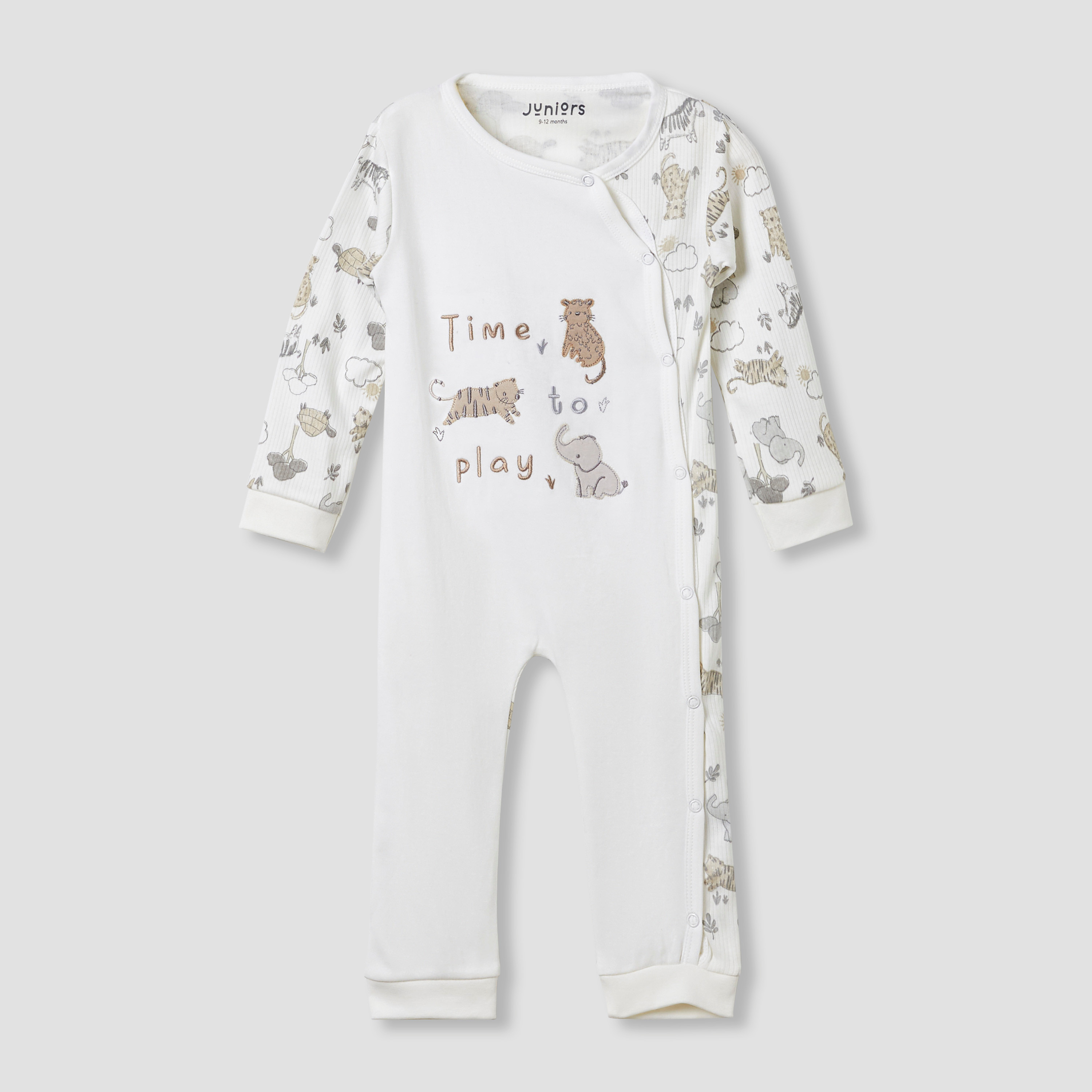 بدلة نوم قطن بياقة مستديرة وأكمام طويلة وطبعات من جونيورز-baby-boys-clothing-nightwear-sleepsuits-image-1
