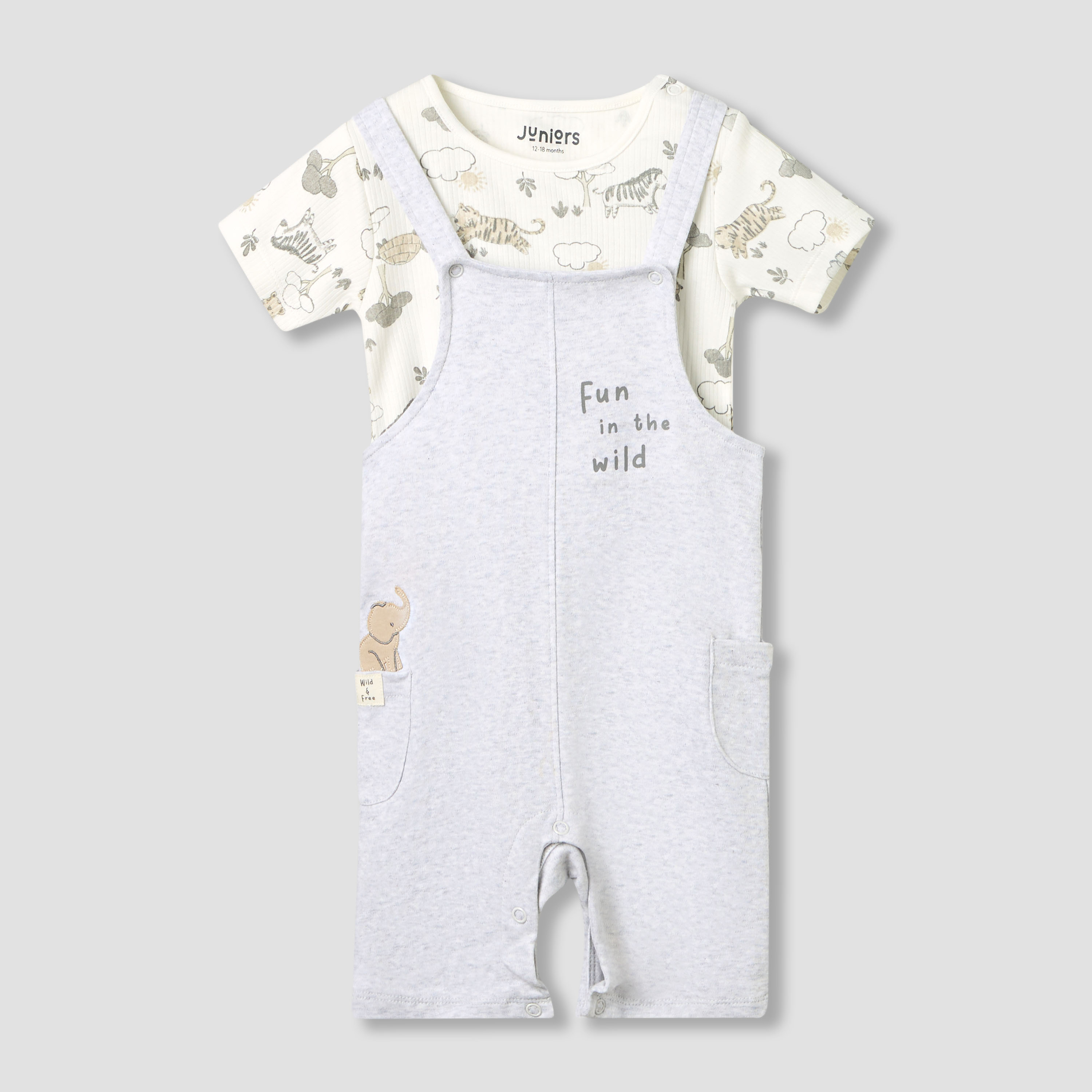 Juniors Boys Dungaree and T-shirt Set with Snap Button Closure - Cotton - Short Sleeve - Round Neck-baby-boys-clothing-setsandcoords-image-1
