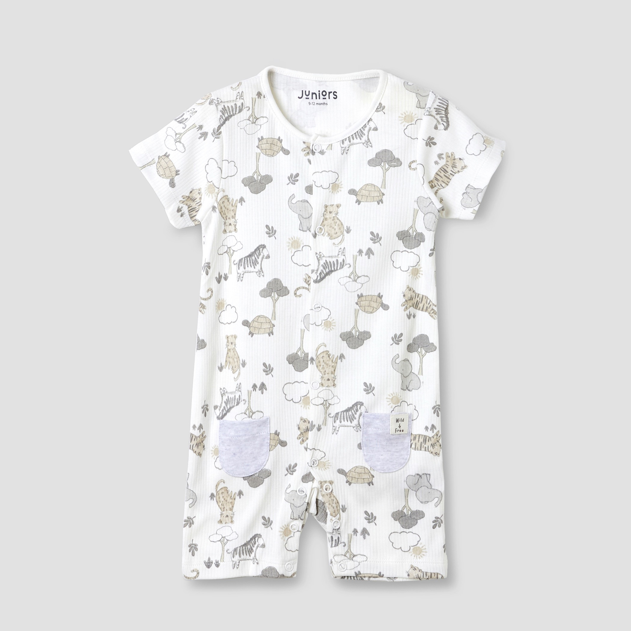 أفرول قطن بياقة ضيقة وأكمام قصيرة وطبعات حيوانات من جونيورز-baby-boys-clothing-rompers-image-5