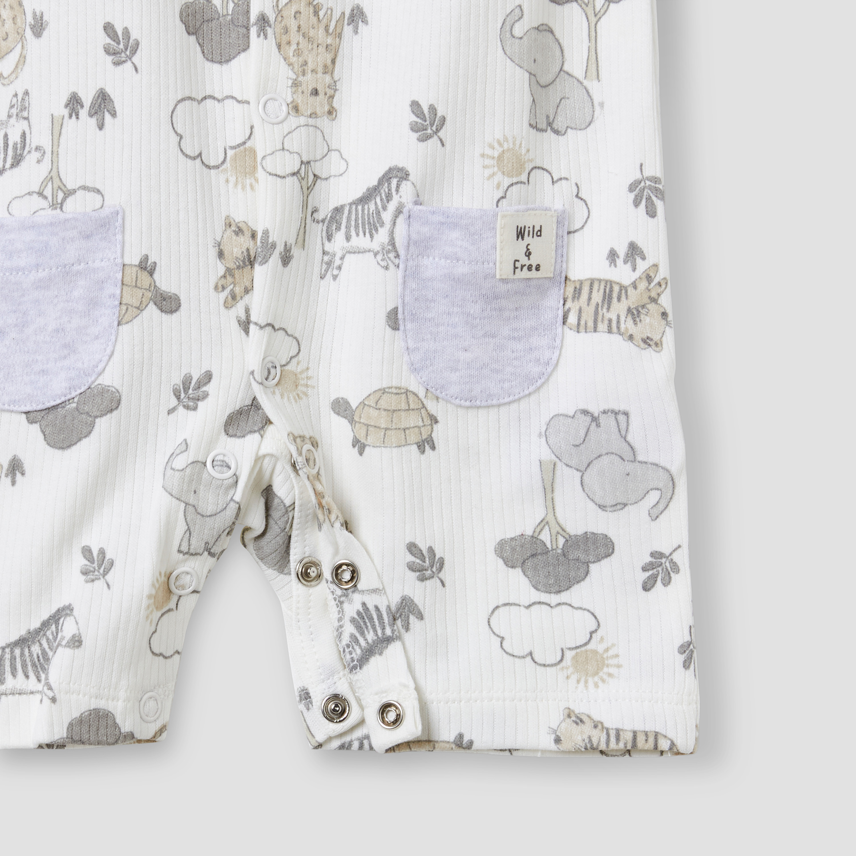 أفرول قطن بياقة ضيقة وأكمام قصيرة وطبعات حيوانات من جونيورز-baby-boys-clothing-rompers-image-2