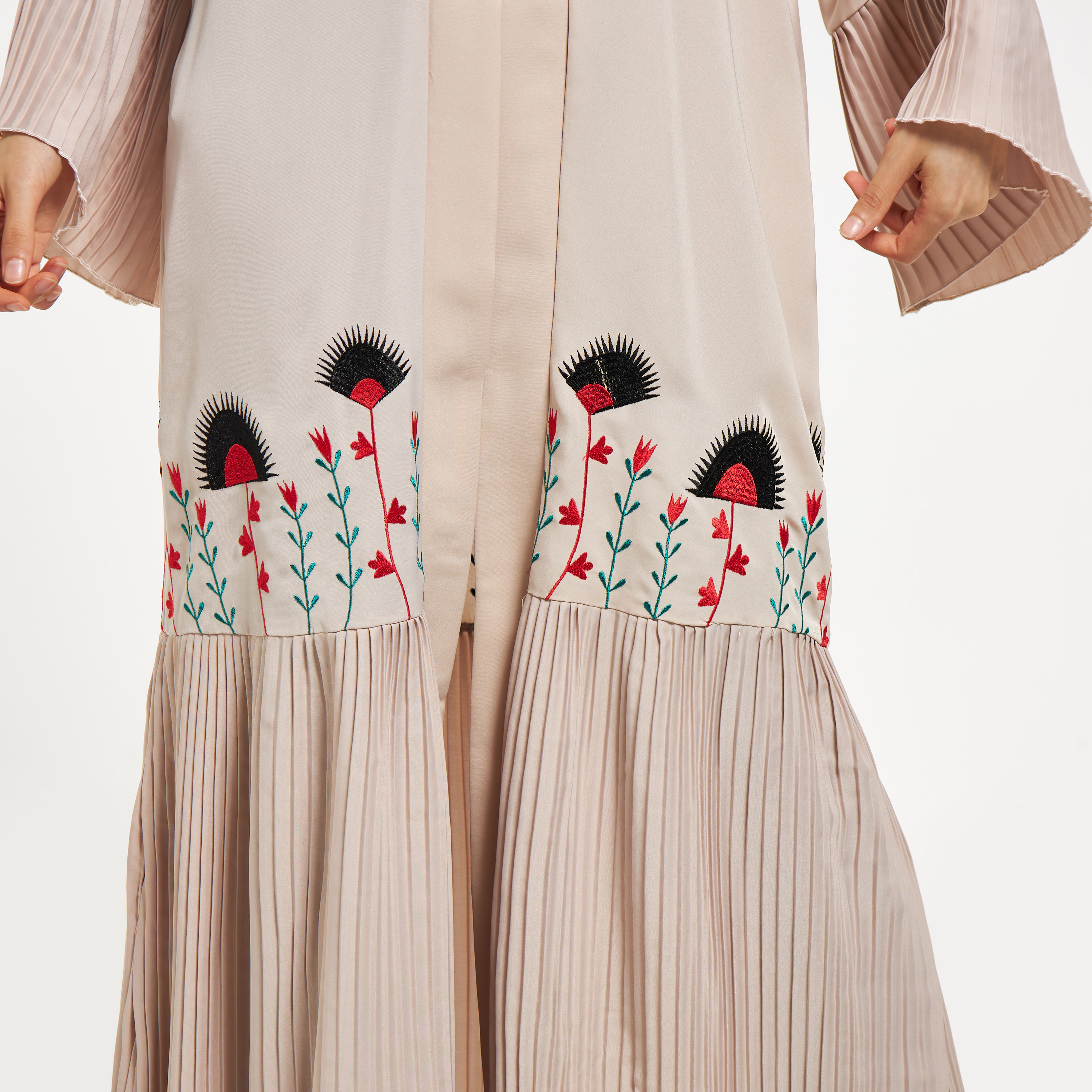 Nukhbaa Embroidered Abaya with Hijab and Pleated Panels-women-arabicclothing-abayas-image-3