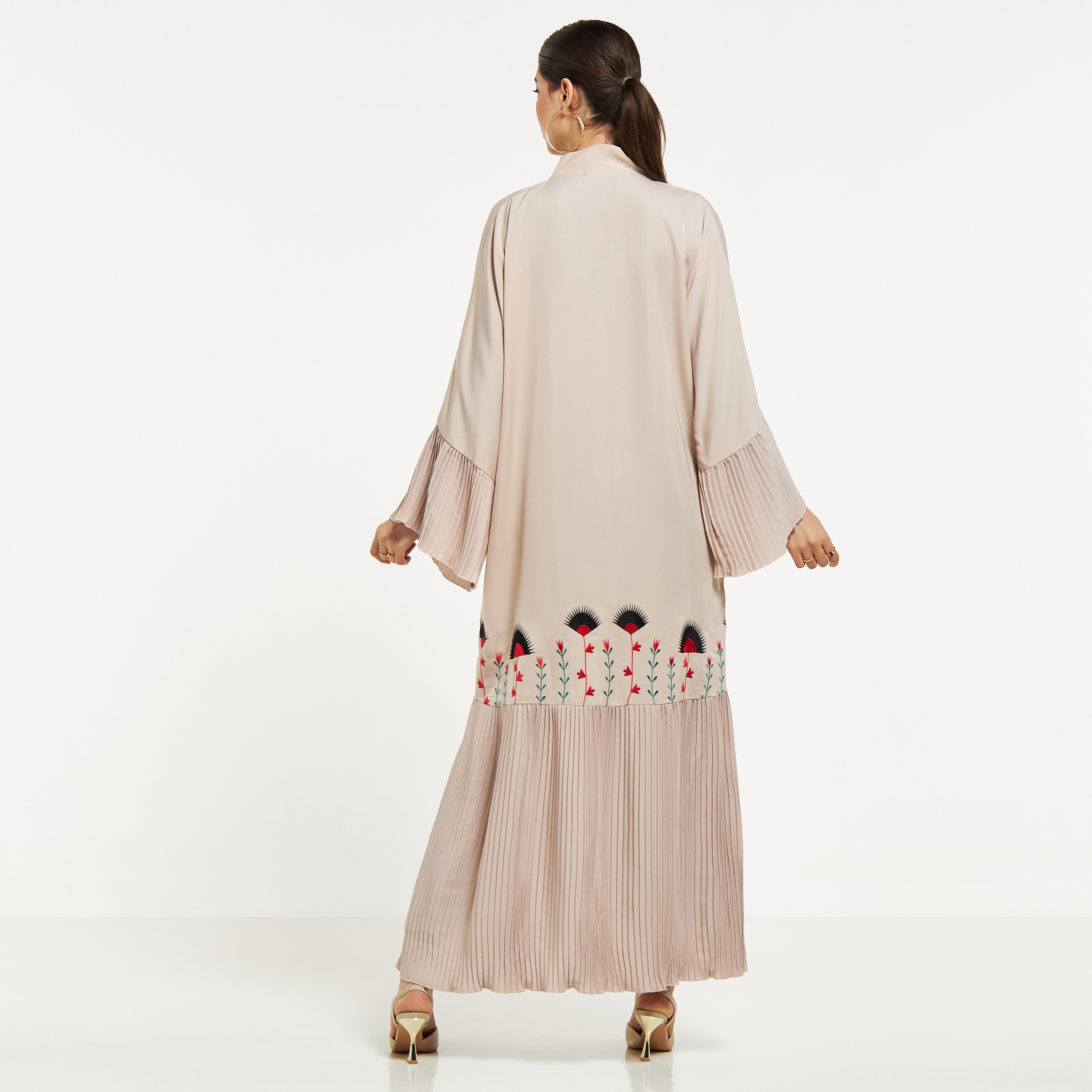 Nukhbaa Embroidered Abaya with Hijab and Pleated Panels-women-arabicclothing-abayas-image-5
