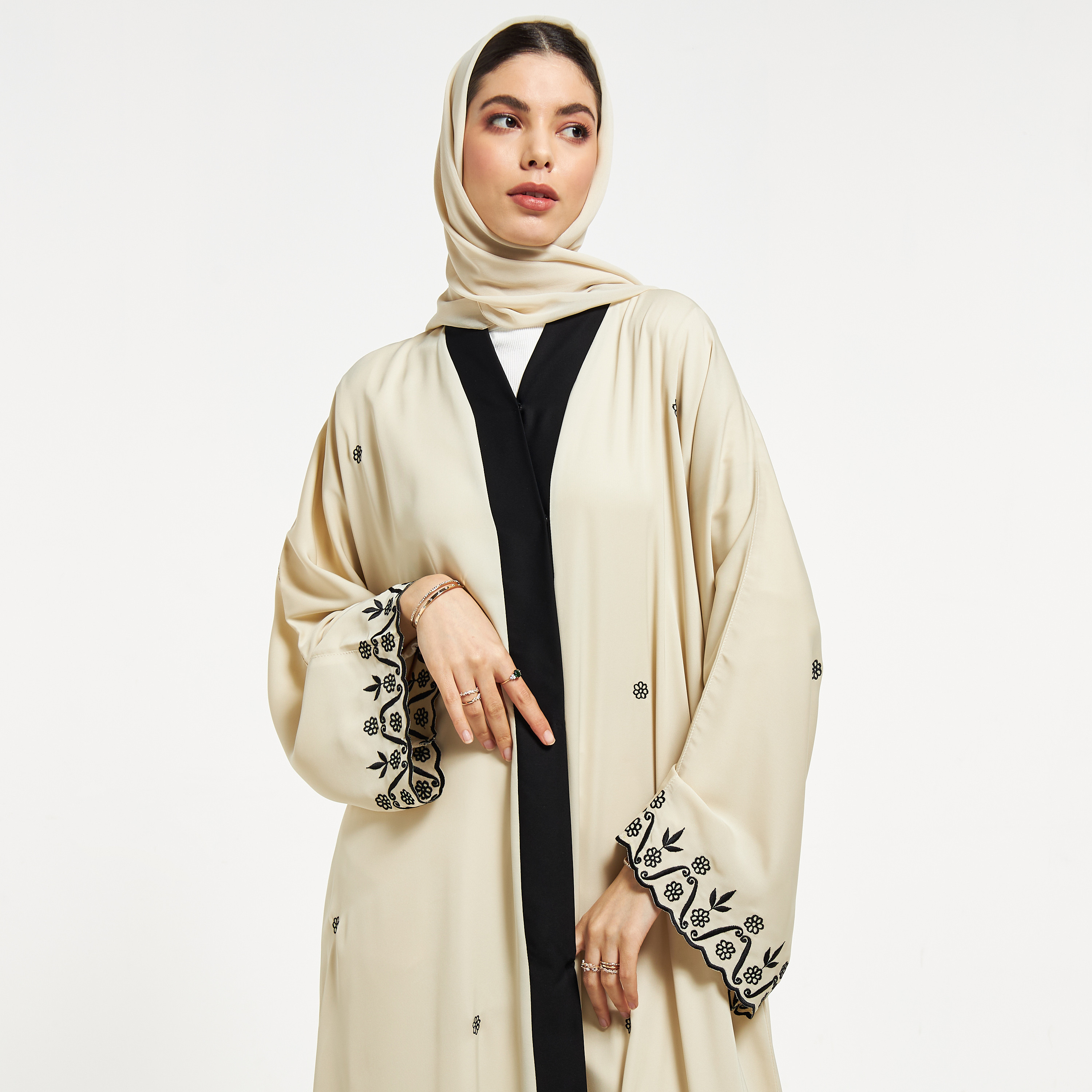 Nukhbaa Embroidered Abaya with Hijab-women-arabicclothing-abayas-image-2