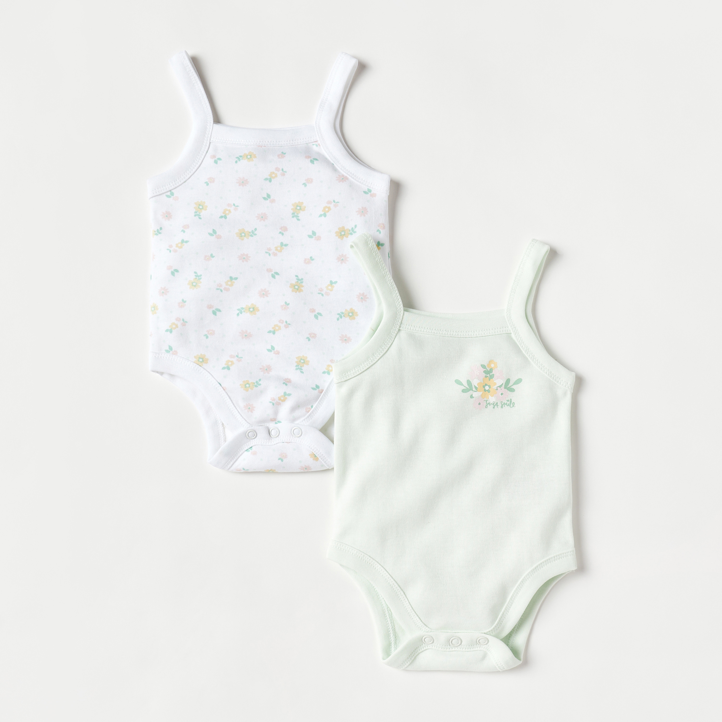 Juniors Floral Print Sleeveless Cotton Bodysuit - Set of 2-baby-girls-clothing-bodysuits-image-1