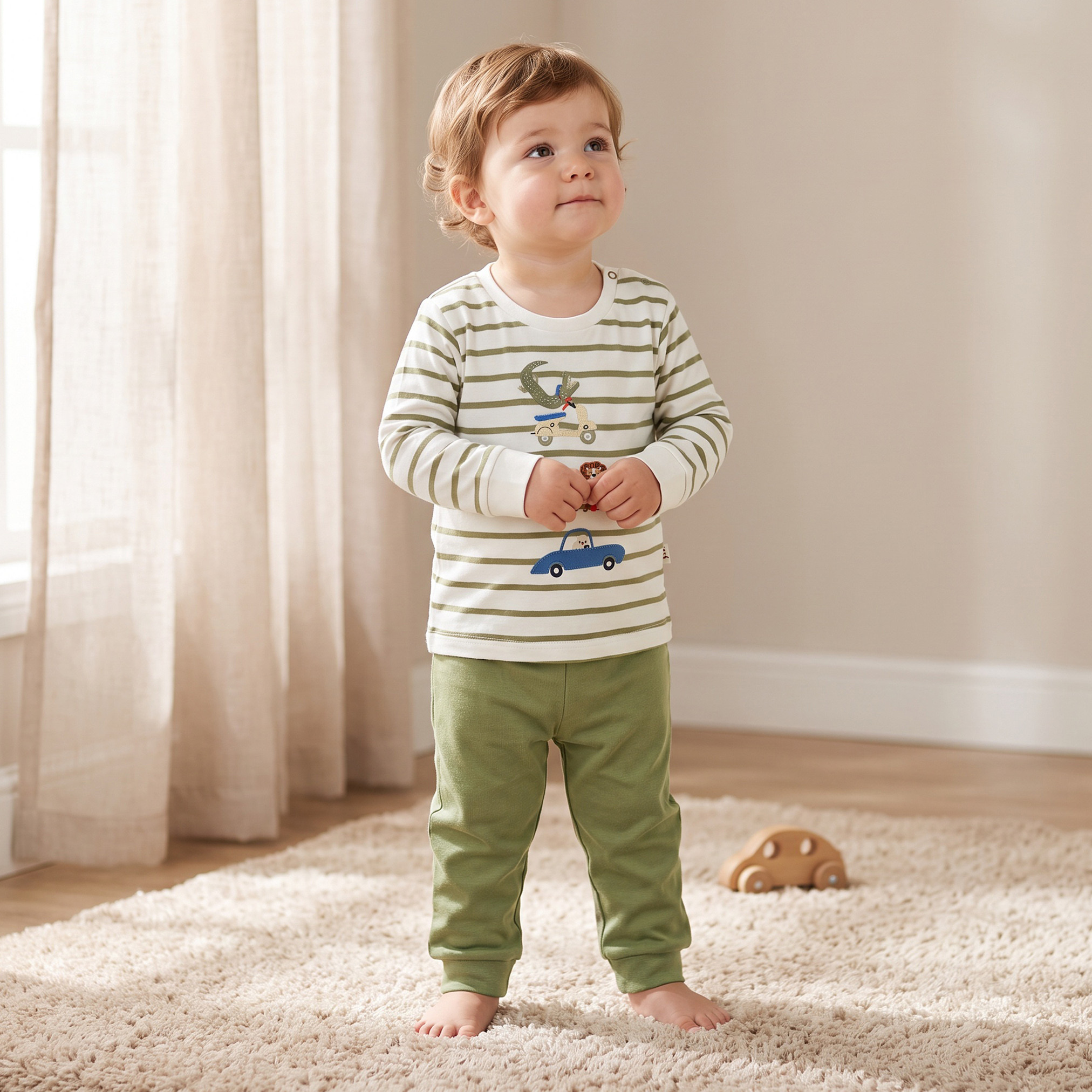 طقم بيجاما قطن برقبة ضيقة وأكمام طويلة وتطريزات من جونيورز-baby-boys-clothing-nightwear-pyjamasets-image-1