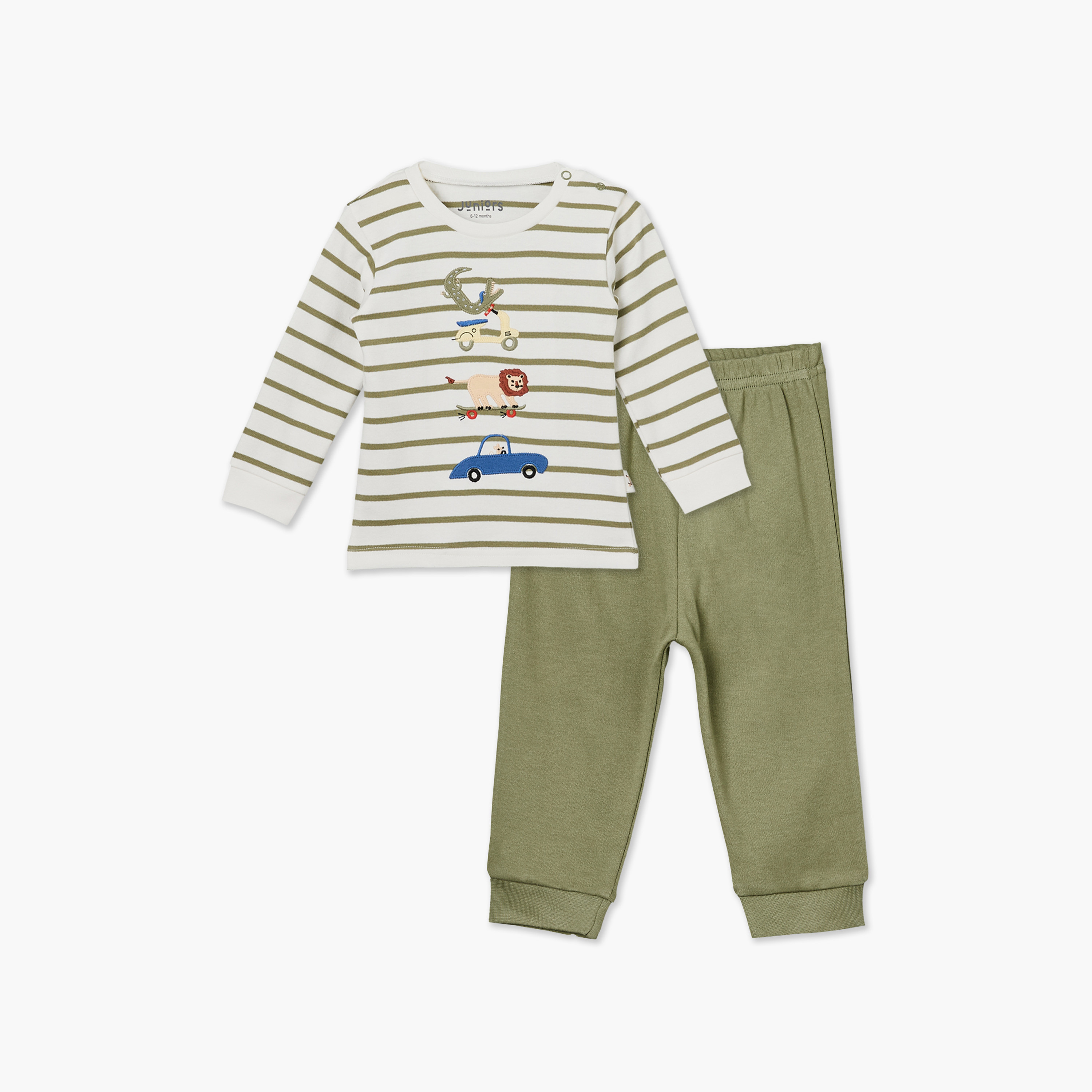 طقم بيجاما قطن برقبة ضيقة وأكمام طويلة وتطريزات من جونيورز-baby-boys-clothing-nightwear-pyjamasets-image-2