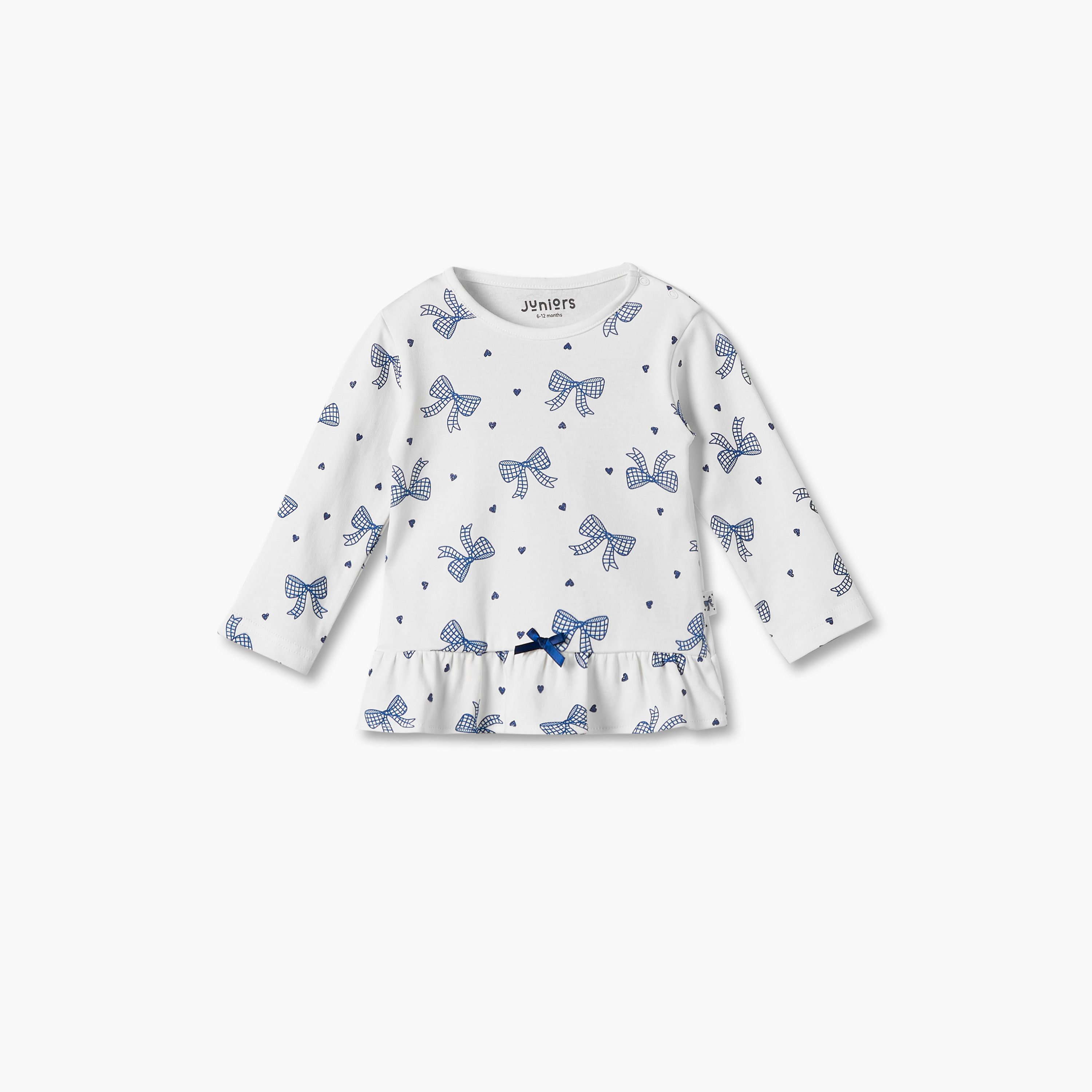 طقم بيجاما قطني بياقة مستديرة وأكمام طويلة بطبعة فيونكة من جونيورز-baby-girls-clothing-nightwear-pyjamasets-image-2