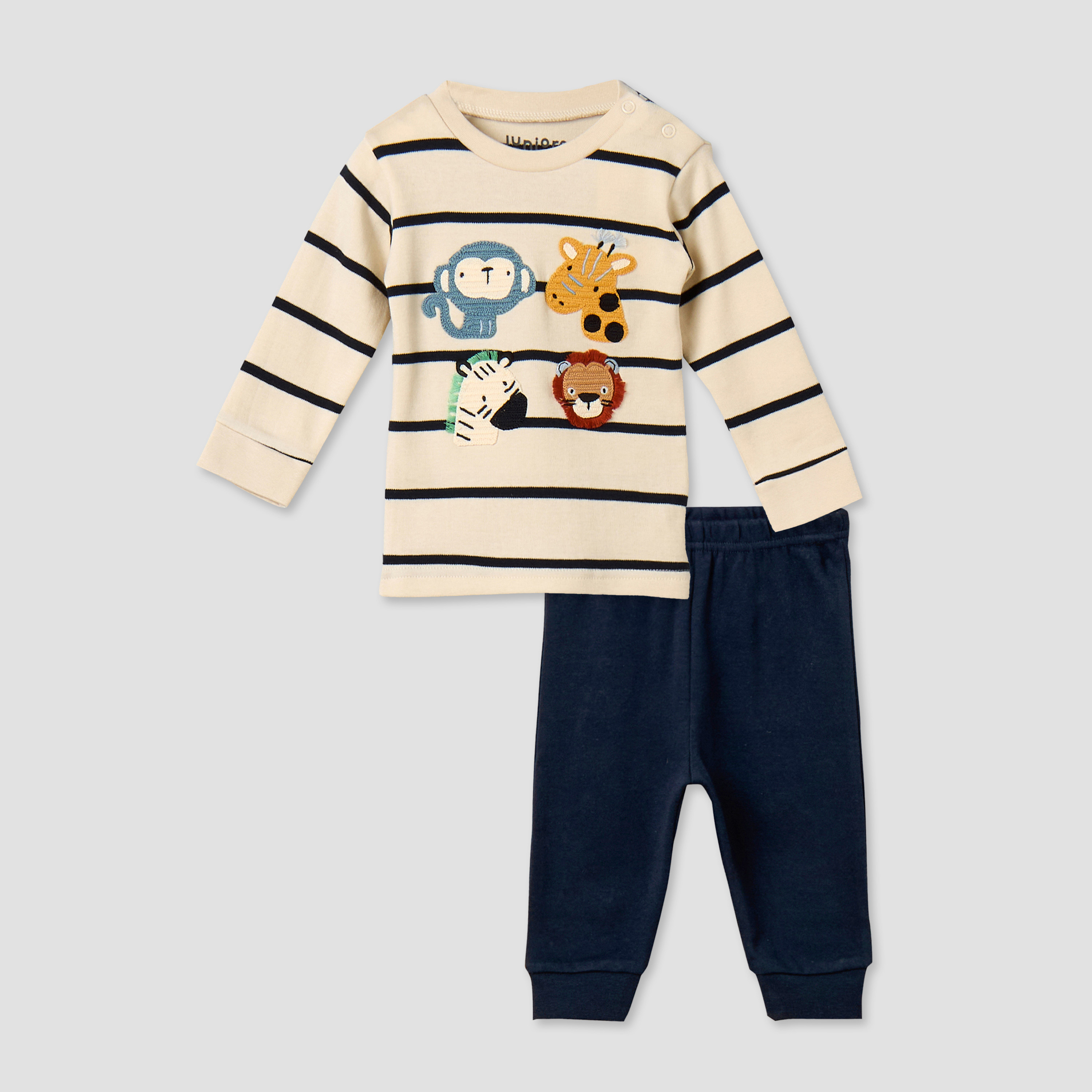 Juniors Cotton Long Sleeves Pyjama Set with Animal Applique-baby-boys-clothing-nightwear-pyjamasets-image-2