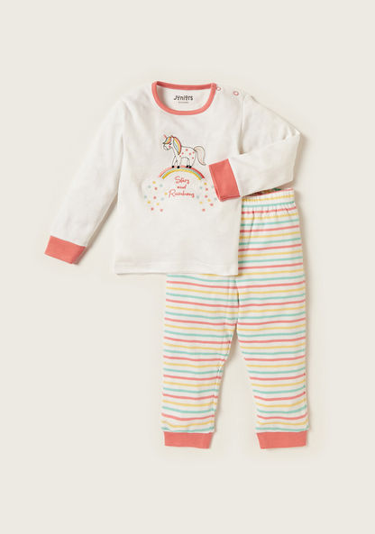 Juniors Embroidered Round Neck T-shirt and Pyjama Set