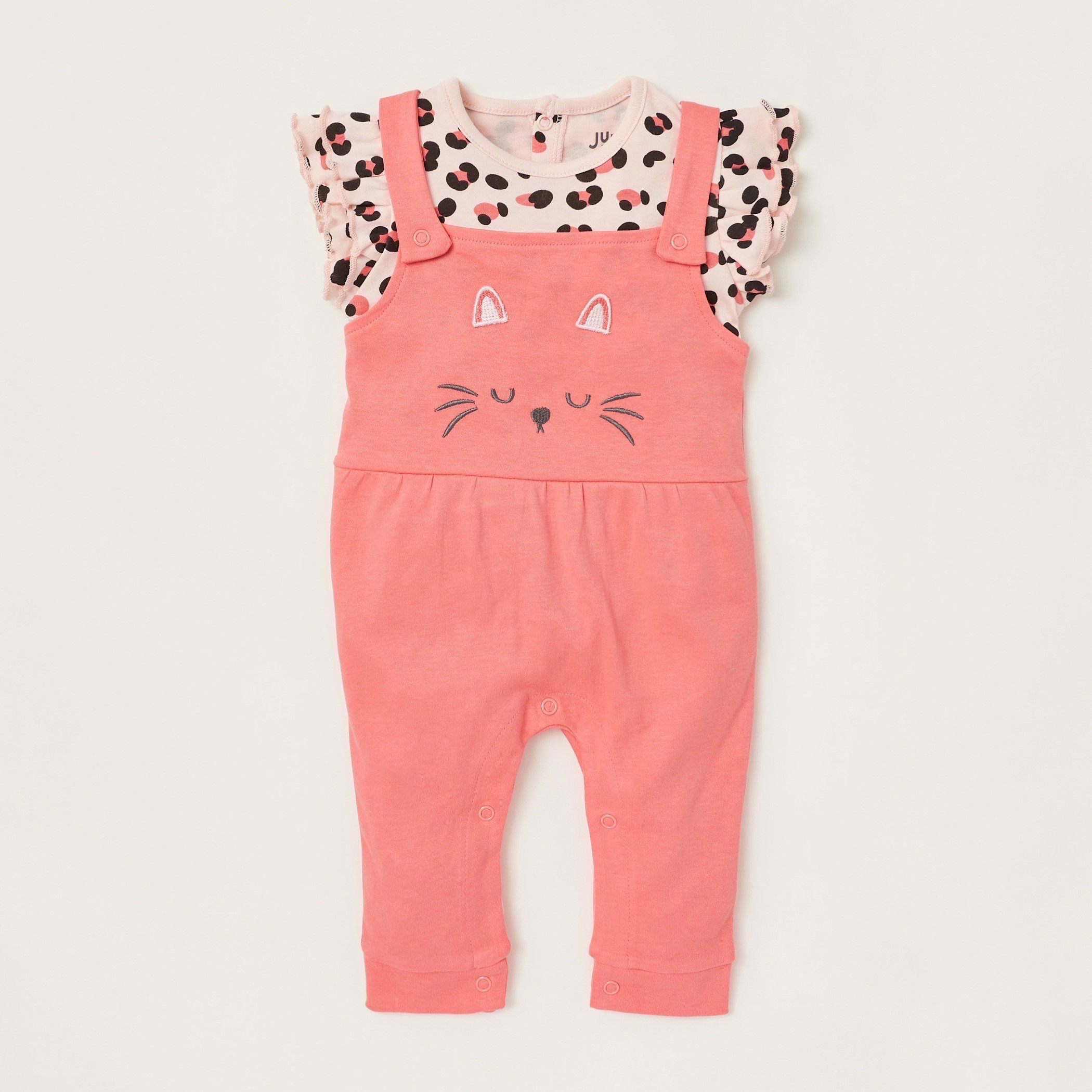 Juniors All-Over Printed T-shirt and Dungarees Set-baby-girls-clothing-rompers-image-1
