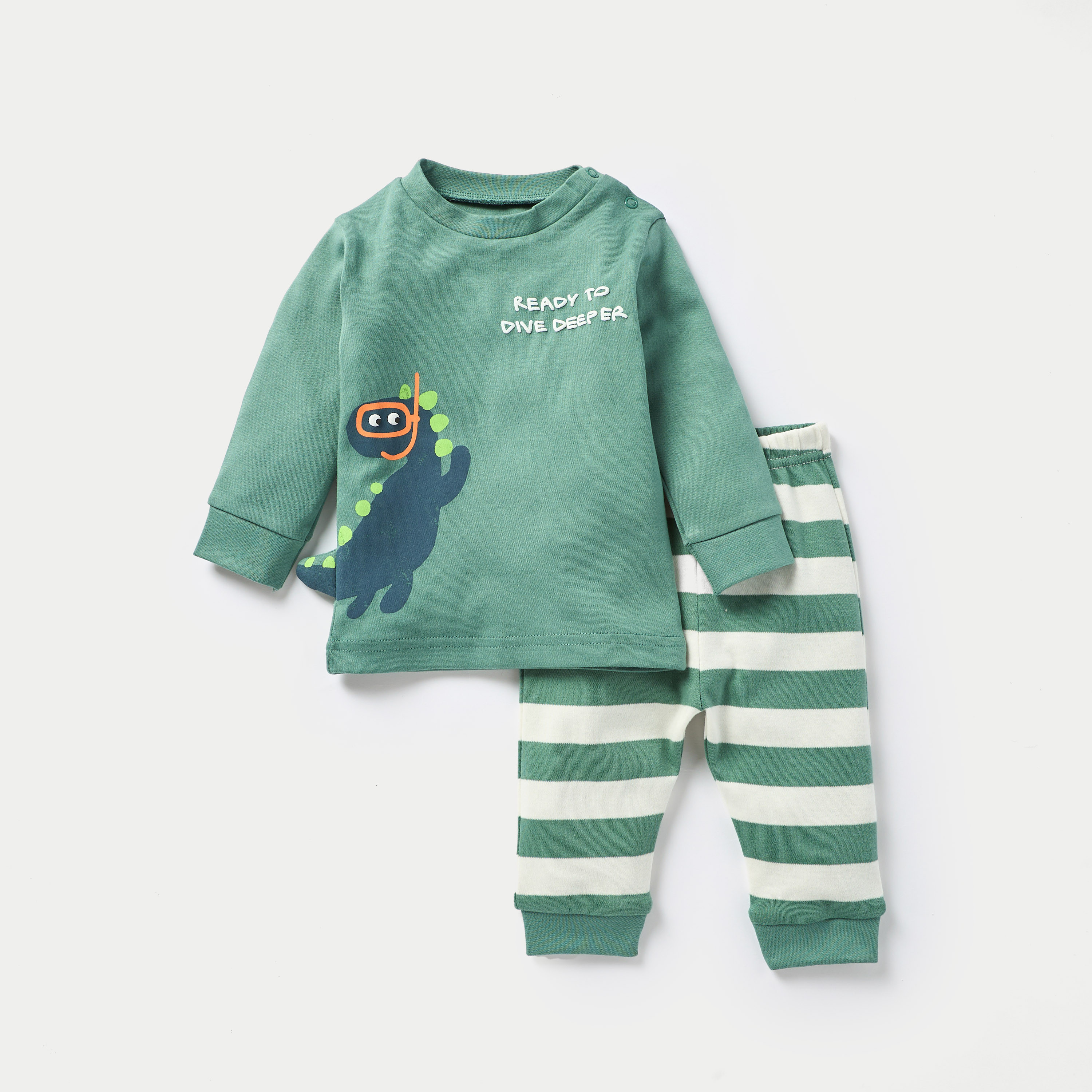 Juniors Dinosaur Print Long Sleeves T-shirt and Elasticated Pyjama Set-baby-boys-clothing-nightwear-pyjamasets-image-1