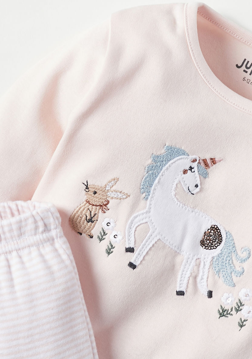 Juniors Unicorn Embroidered T-shirt and Pyjama Set-Pyjama Sets-image-3
