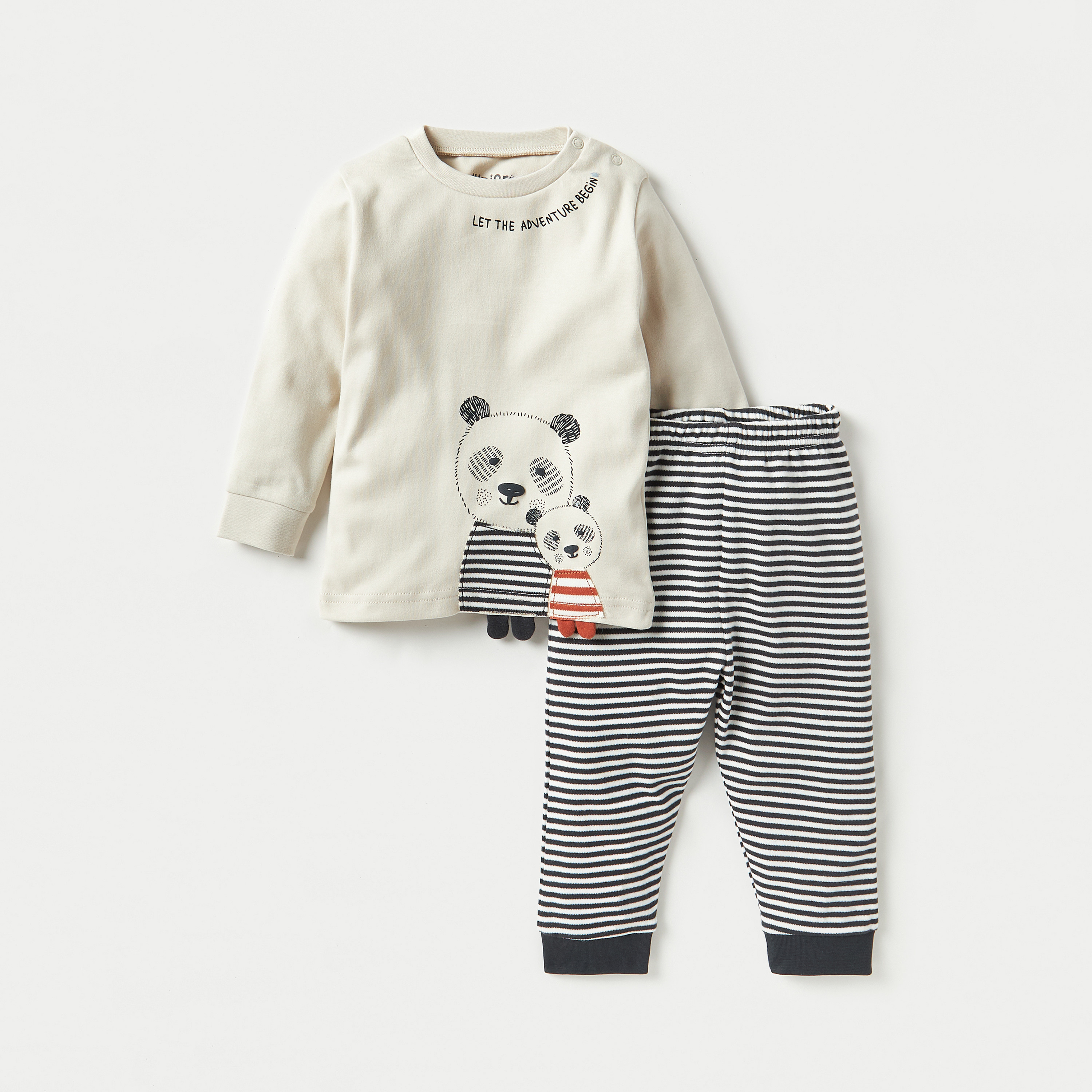 طقم بنطلون بيجاما وتيشيرت بطبعات دب مع زخارف من جونيورز-baby-boys-clothing-nightwear-pyjamasets-image-1