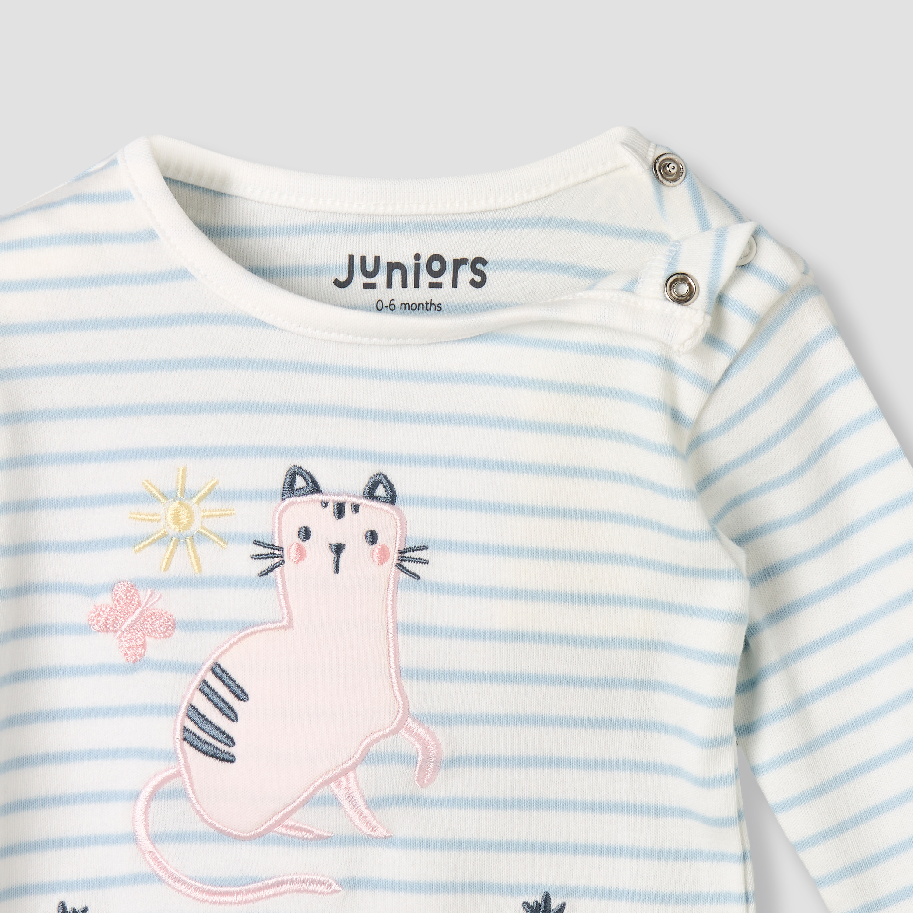 Juniors Cotton Round Neck Long Sleeves Pyjama Set with Cat Applique-baby-girls-clothing-nightwear-pyjamasets-image-5