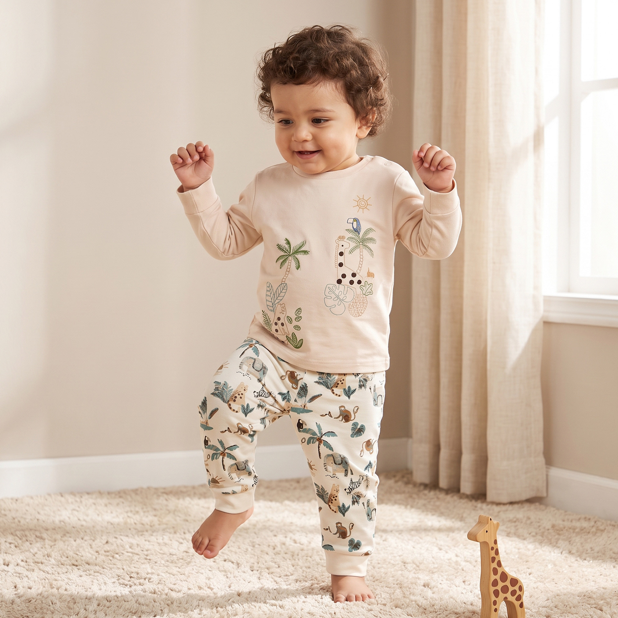 طقم بيجاما قطن برقبة ضيقة وأكمام طويلة وطبعات من جونيورز-baby-boys-clothing-nightwear-pyjamasets-image-1