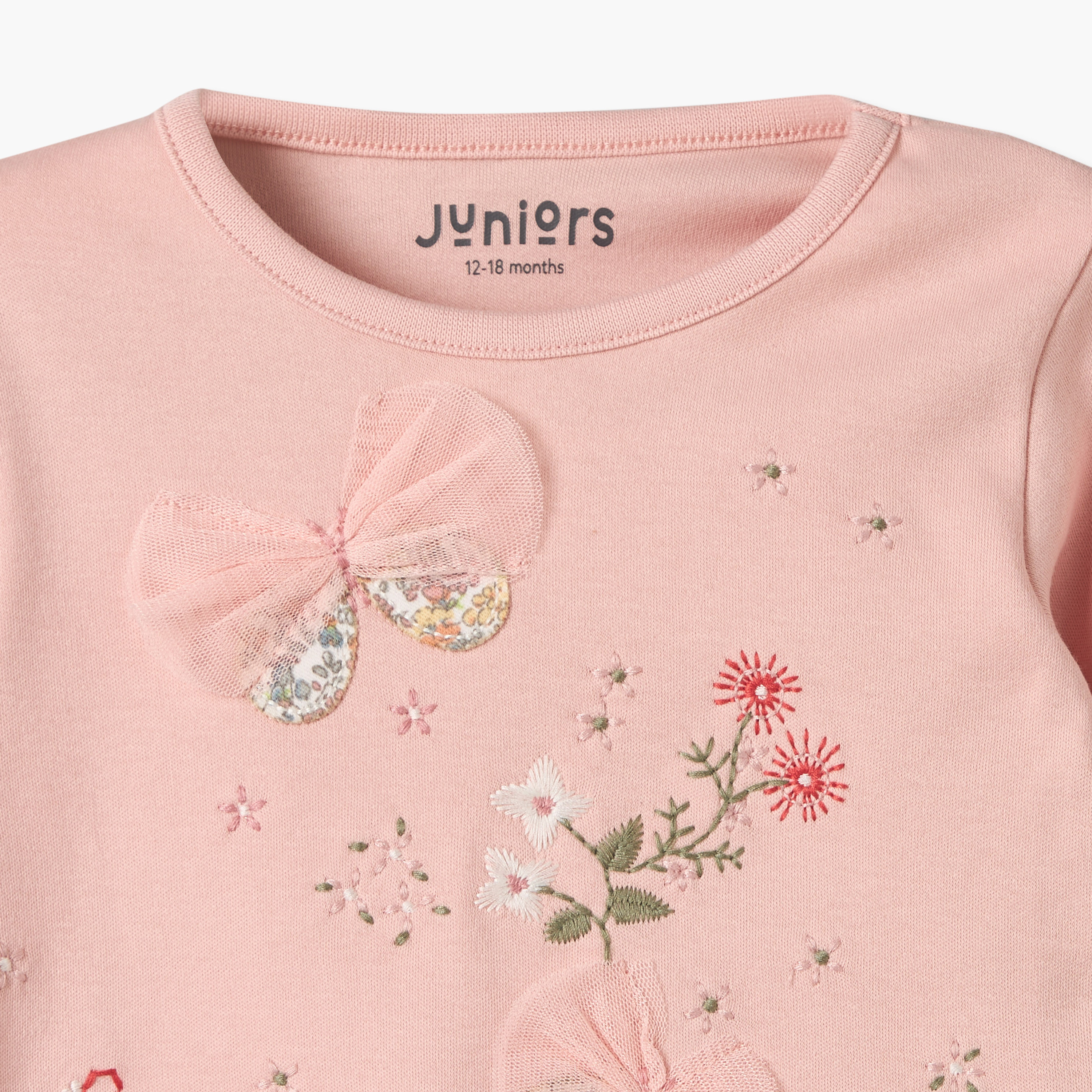 طقم بيجاما قطن بياقة مستديرة وأكمام طويلة بتطريزات زهور من جونيورز-baby-girls-clothing-nightwear-pyjamasets-image-6