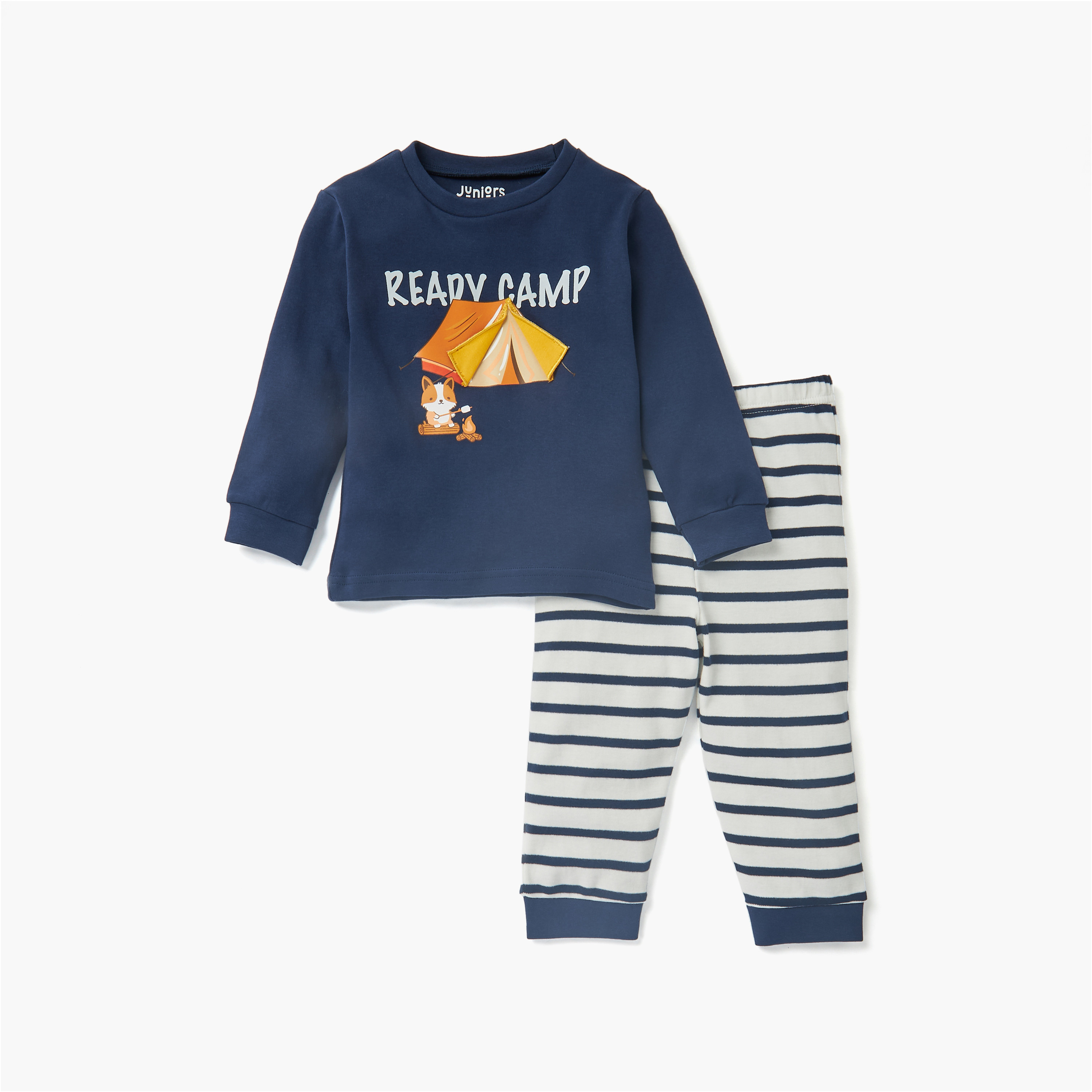 طقم بنطلون بيجاما مخطّط وتيشيرت بطبعات جرافيك من جونيورز-baby-boys-clothing-nightwear-pyjamasets-image-1