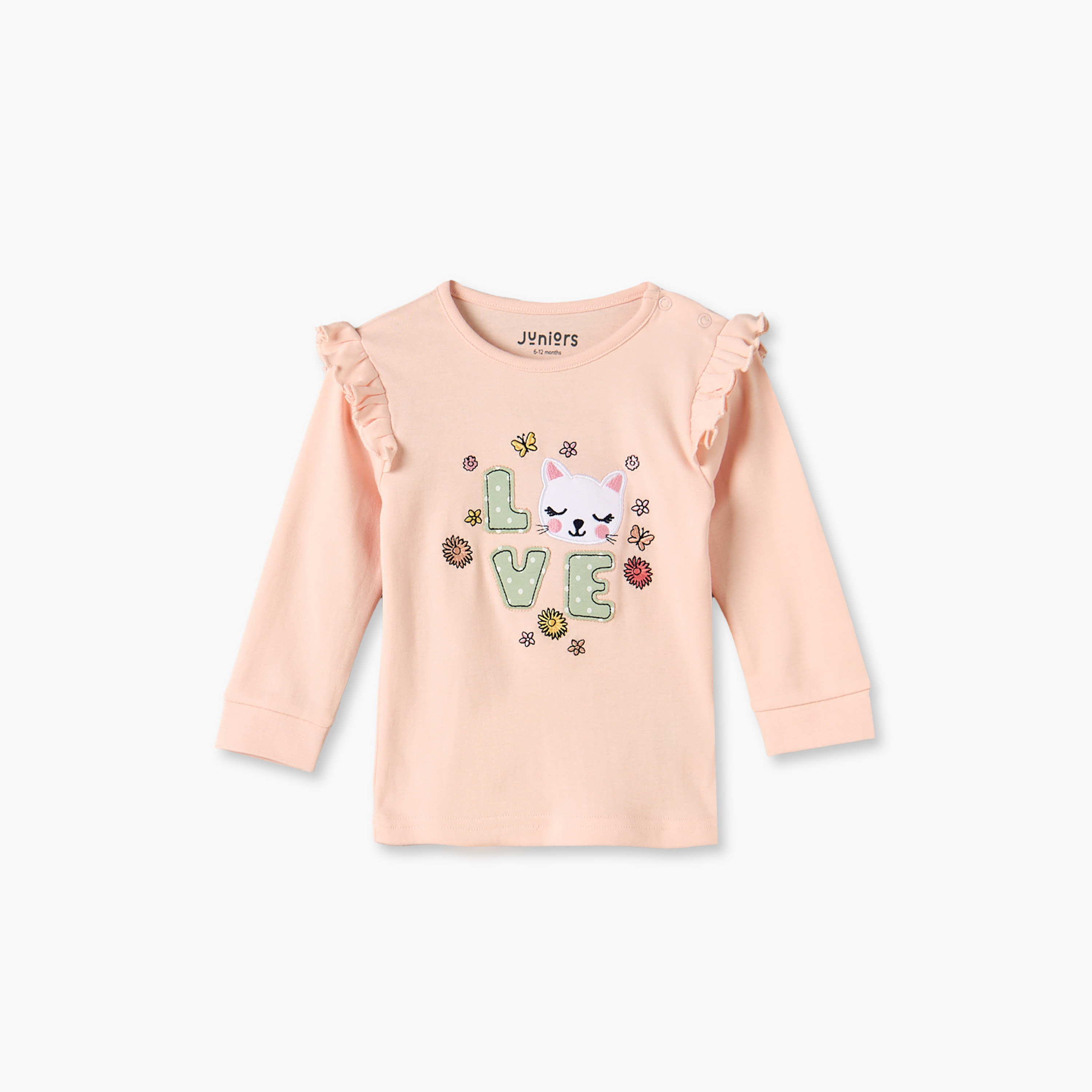 طقم بيجاما قطن بياقة ضيقة وأكمام طويلة وزخارف قطة من جونيورز-baby-girls-clothing-nightwear-pyjamasets-image-3