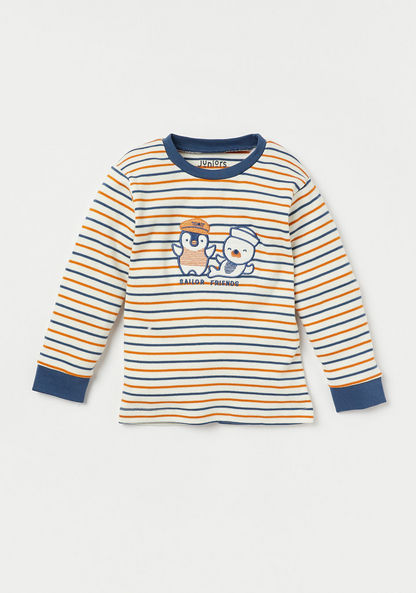 Juniors Penguin Embroidered T-shirt and Full Length Pyjama Set-Pyjama Sets-image-1
