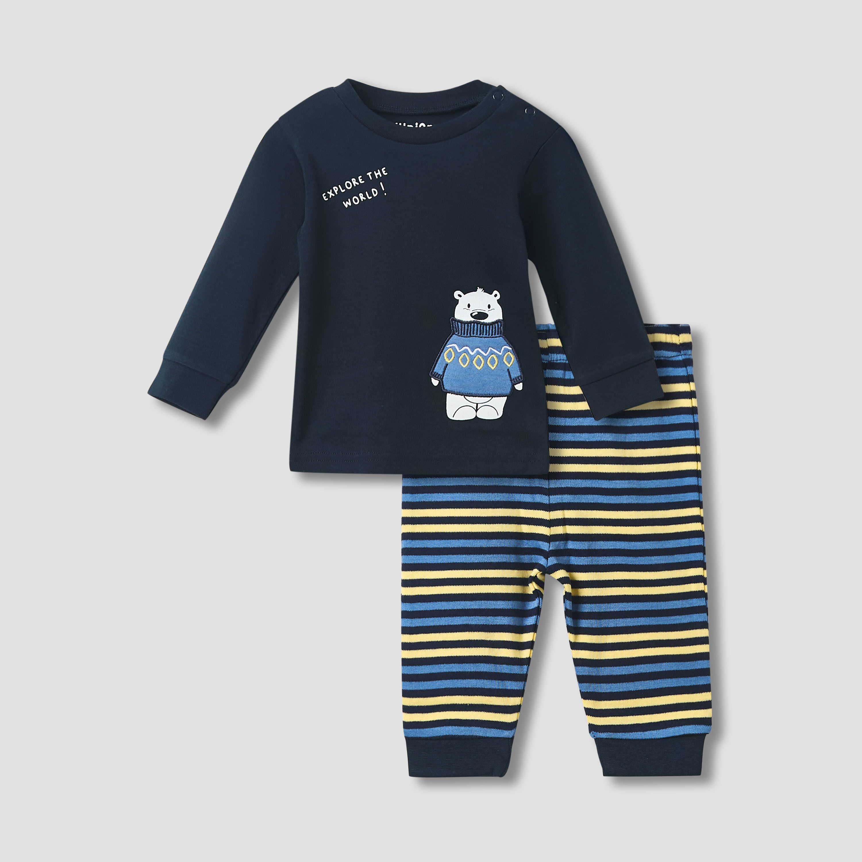 Juniors Cotton Long Sleeves Pyjama Set with Bunny Applique-baby-girls-clothing-nightwear-pyjamasets-image-1