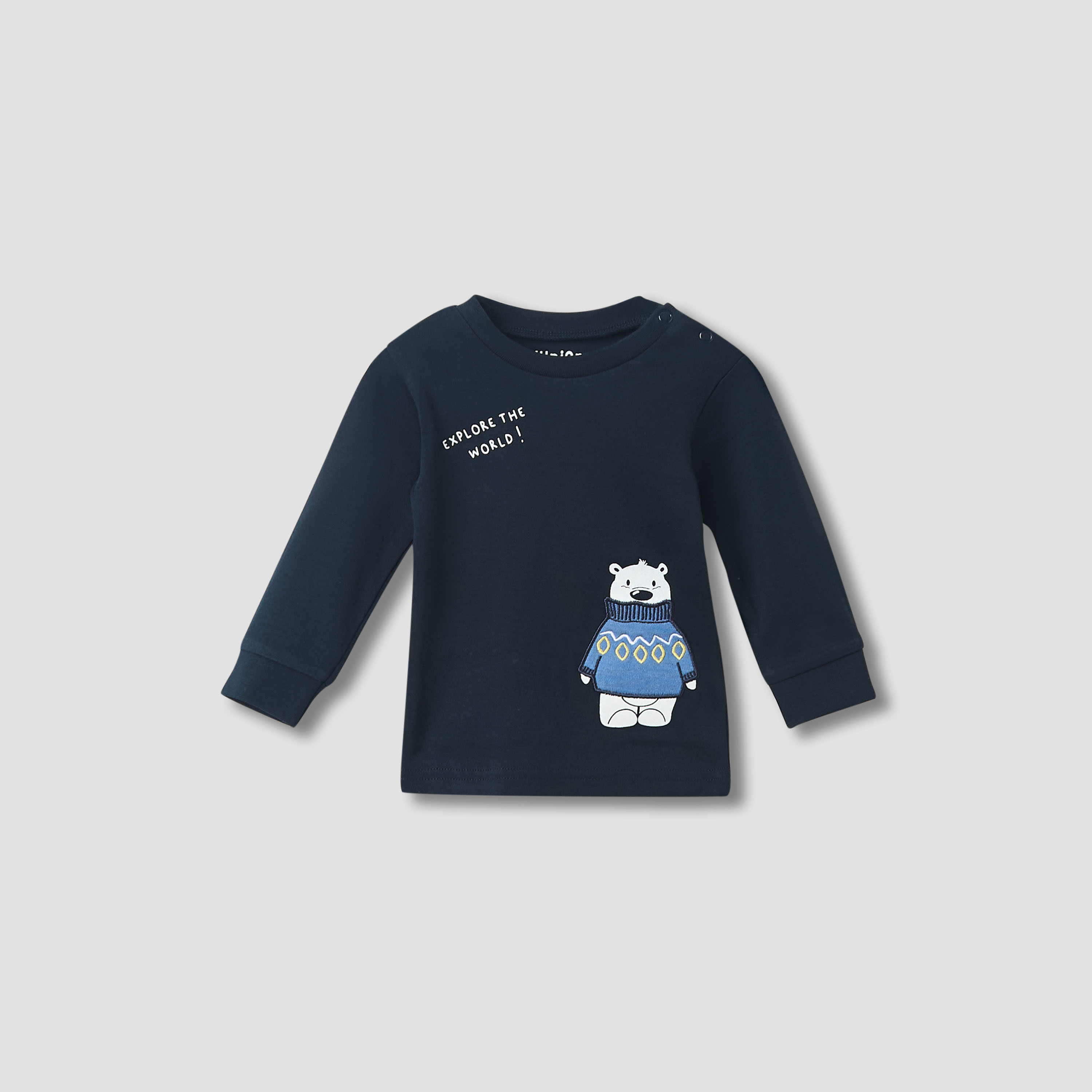 Juniors Cotton Long Sleeves Pyjama Set with Bunny Applique-baby-girls-clothing-nightwear-pyjamasets-image-2