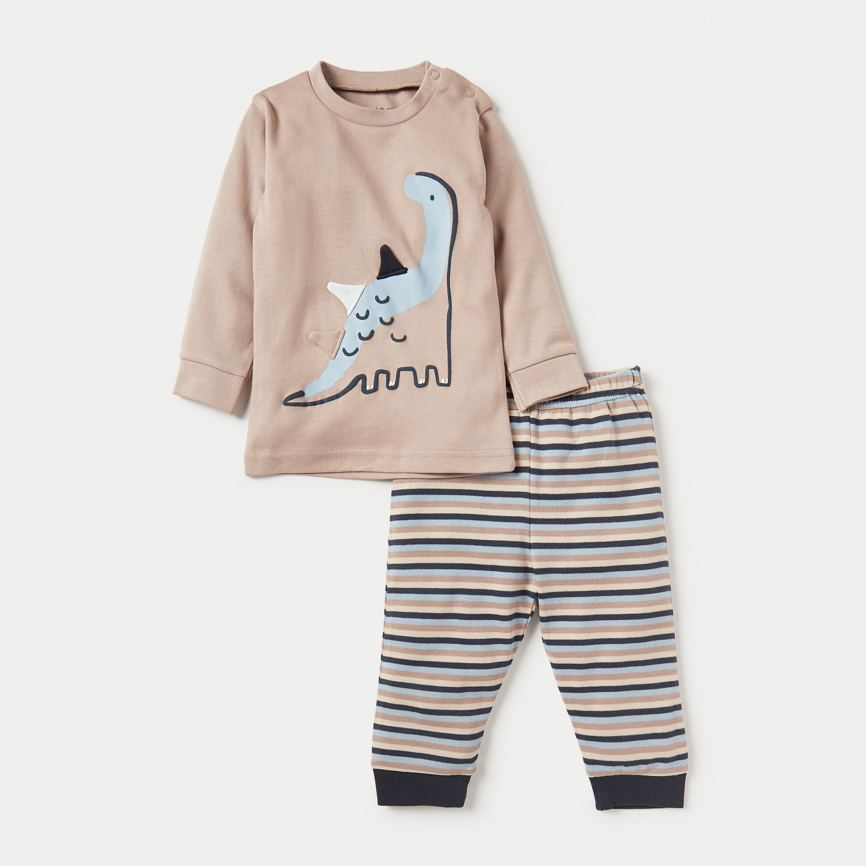 Juniors Dinosaur Applique Long Sleeves T-shirt and Pyjama Set-baby-boys-clothing-nightwear-pyjamasets-image-1