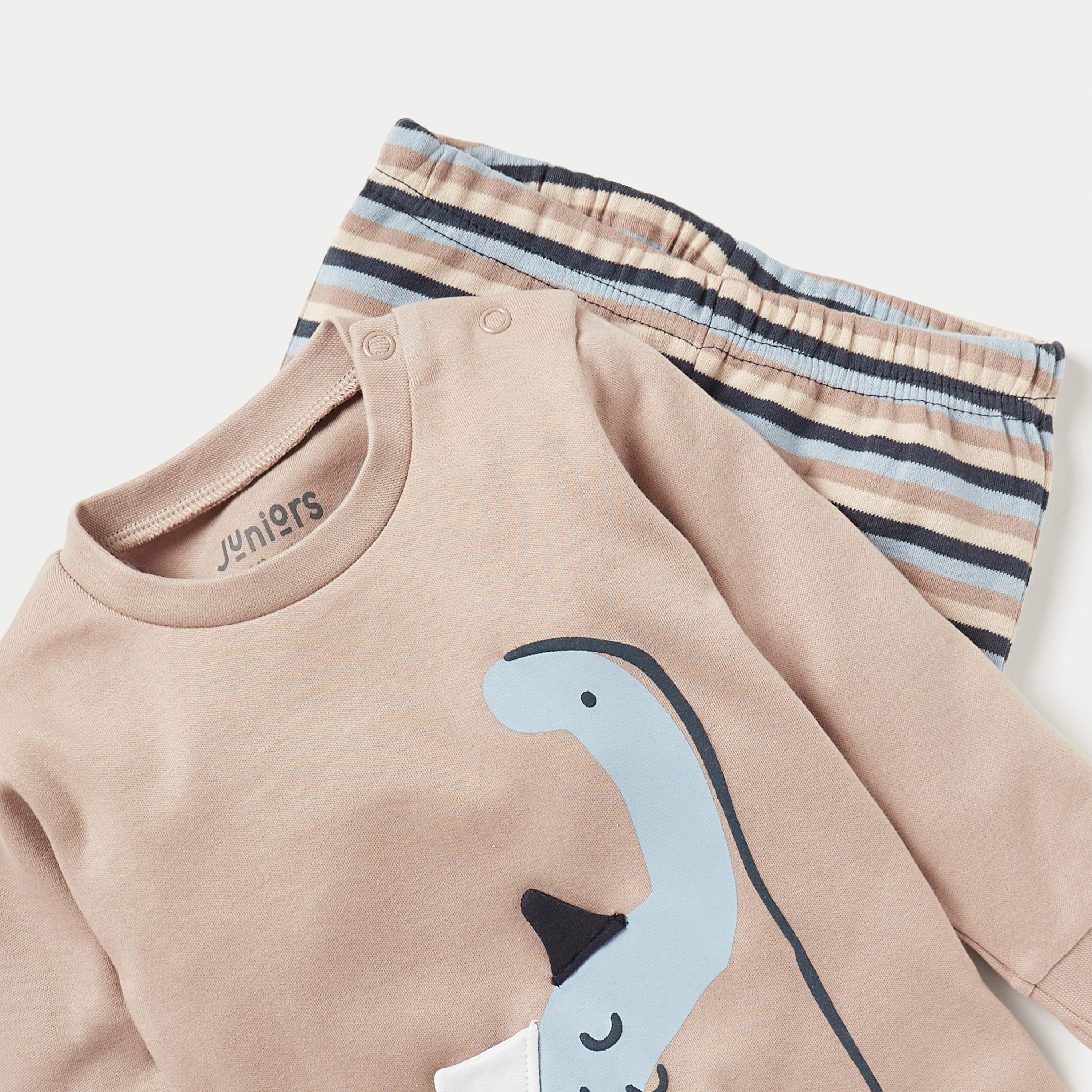 Juniors Dinosaur Applique Long Sleeves T-shirt and Pyjama Set-baby-boys-clothing-nightwear-pyjamasets-image-4