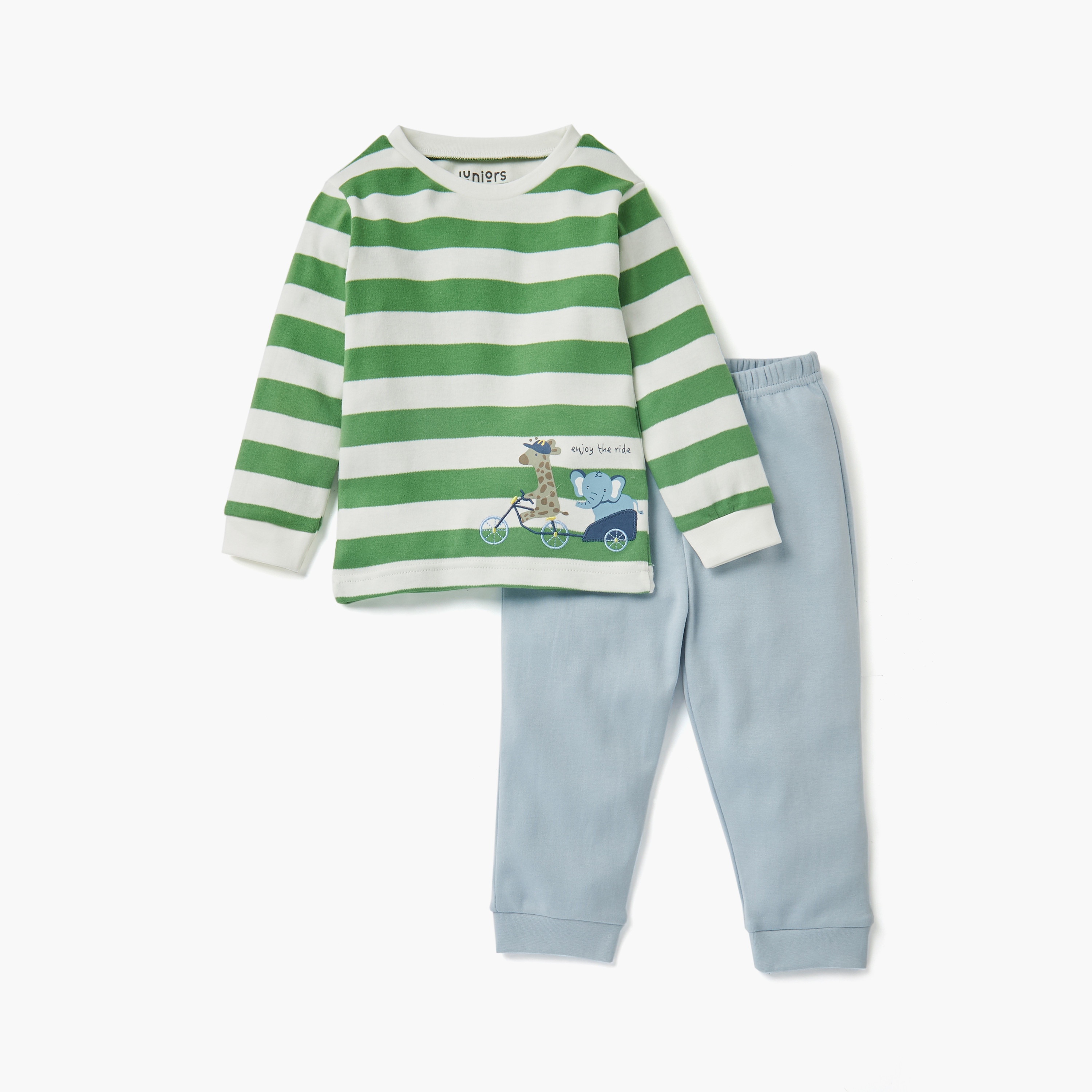 Juniors Graphic Print T-shirt and Solid Pyjama Set-baby-boys-clothing-nightwear-pyjamasets-image-1