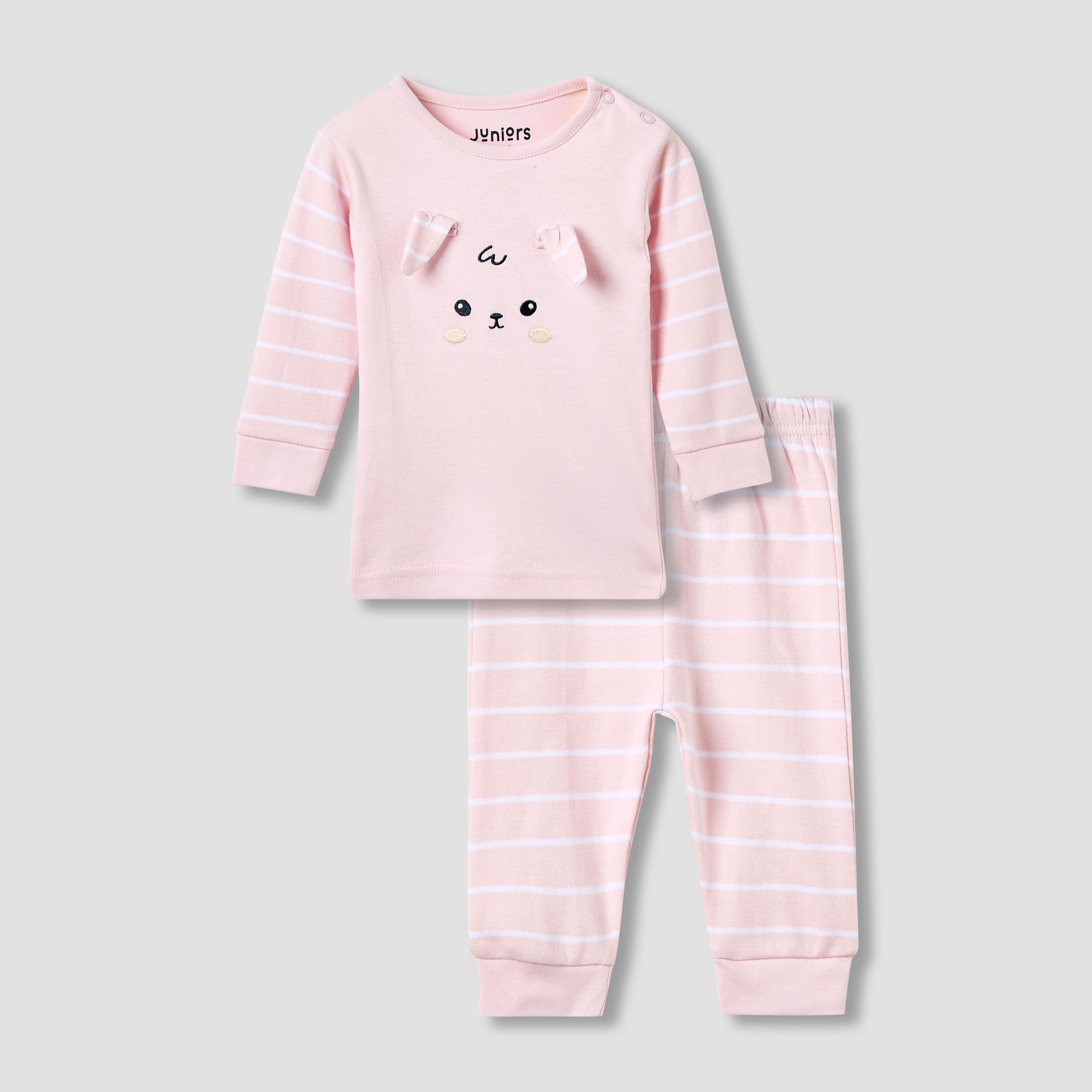 Juniors Cotton Long Sleeves Pyjama Set with Bunny Applique-baby-girls-clothing-nightwear-pyjamasets-image-1
