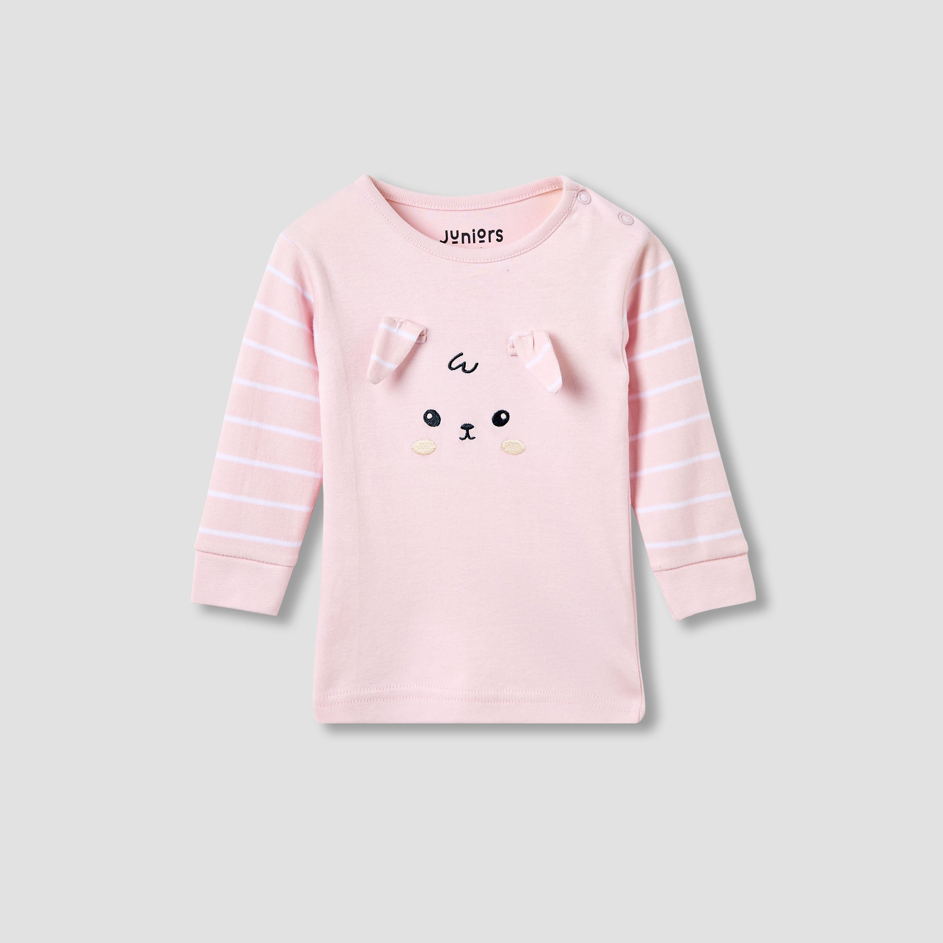 Juniors Cotton Long Sleeves Pyjama Set with Bunny Applique-baby-girls-clothing-nightwear-pyjamasets-image-2