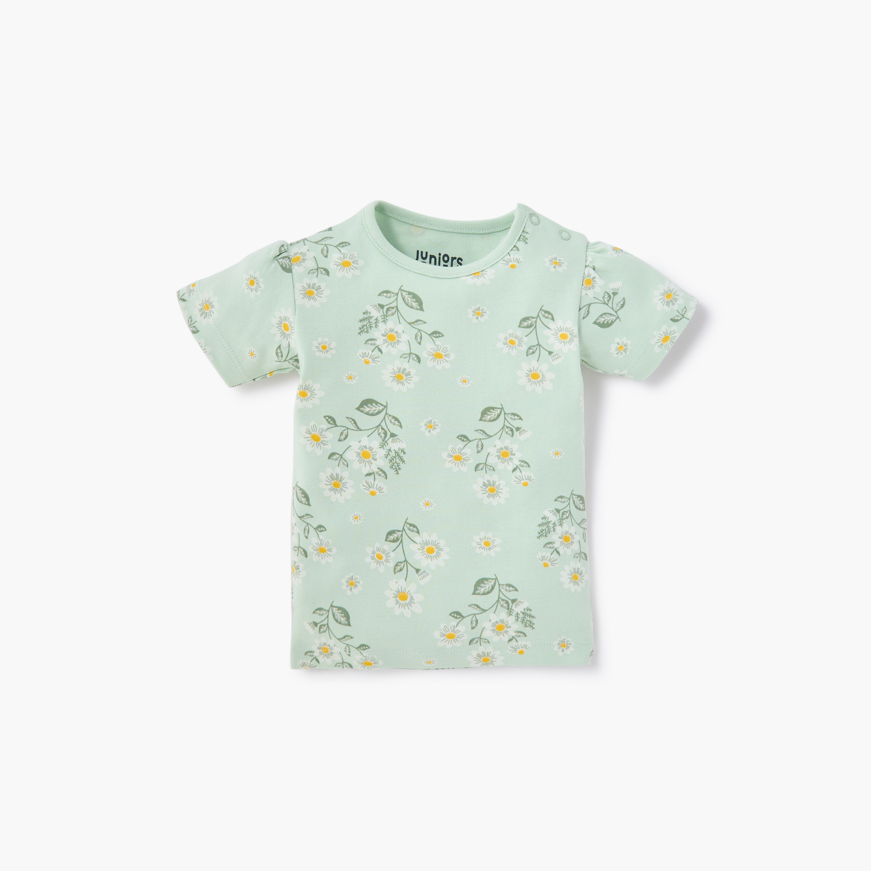 Juniors Printed T-shirt with Short Sleeves and Button Closure - Set of 5-baby-girls-clothing-tshirts-image-4