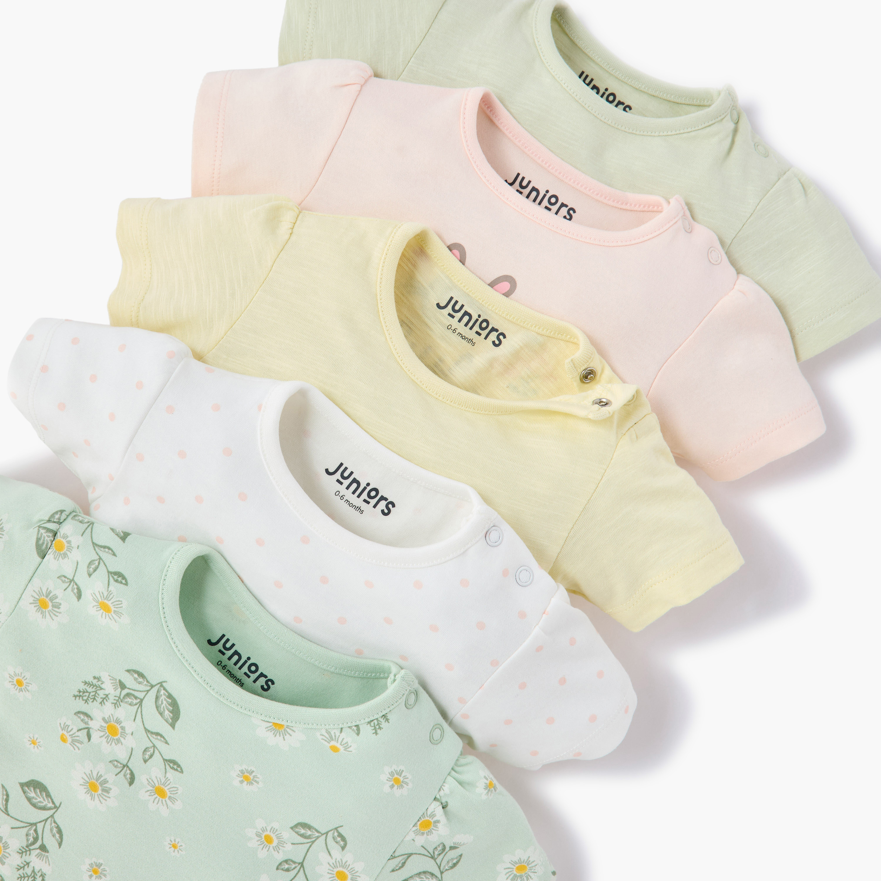 Juniors Printed T-shirt with Short Sleeves and Button Closure - Set of 5-baby-girls-clothing-tshirts-image-6
