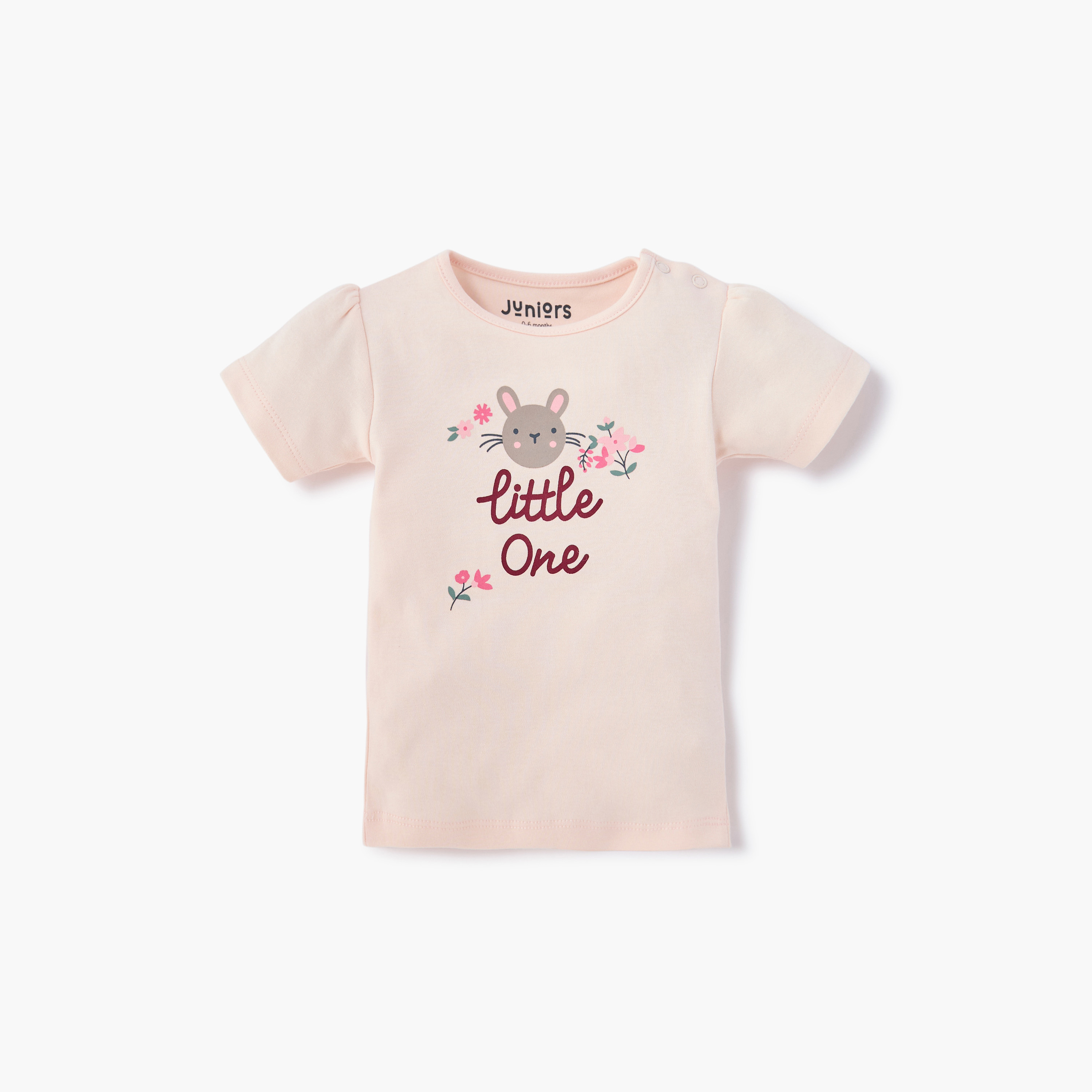 Juniors Printed T-shirt with Short Sleeves and Button Closure - Set of 5-baby-girls-clothing-tshirts-image-8
