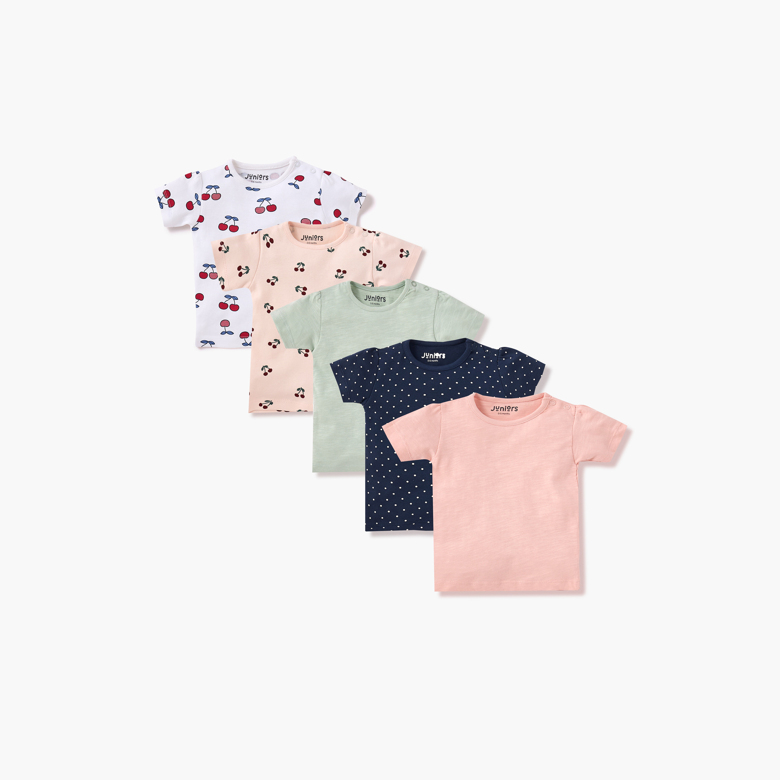 Juniors Assorted Printed Round Neck T-shirt with Short Sleeves - Set of 5-baby-girls-clothing-tshirts-image-1